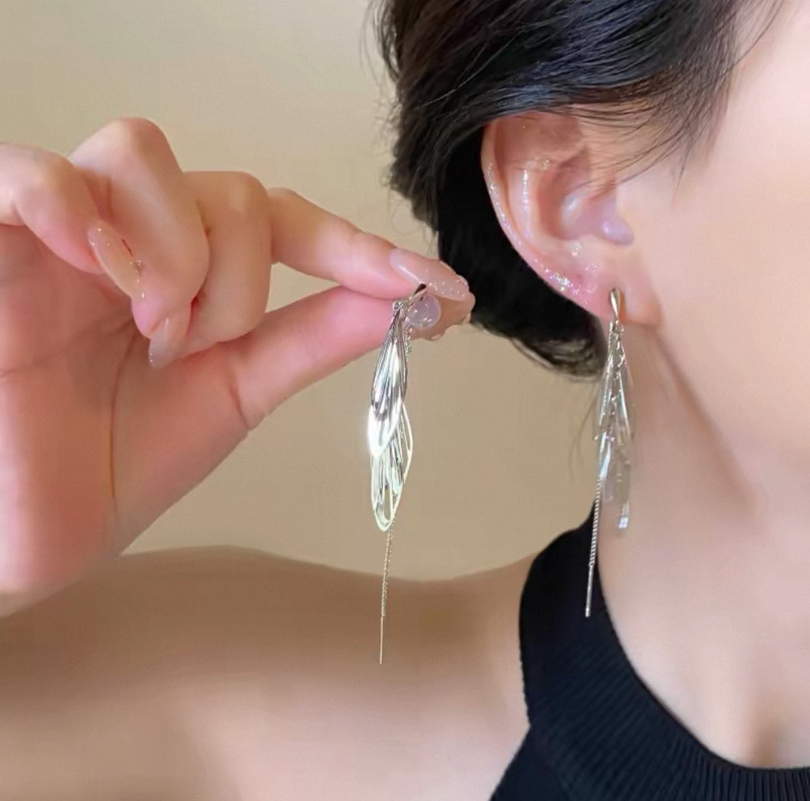 Wings tassel earrings, new earrings, ear clips, autumn and winter earrings