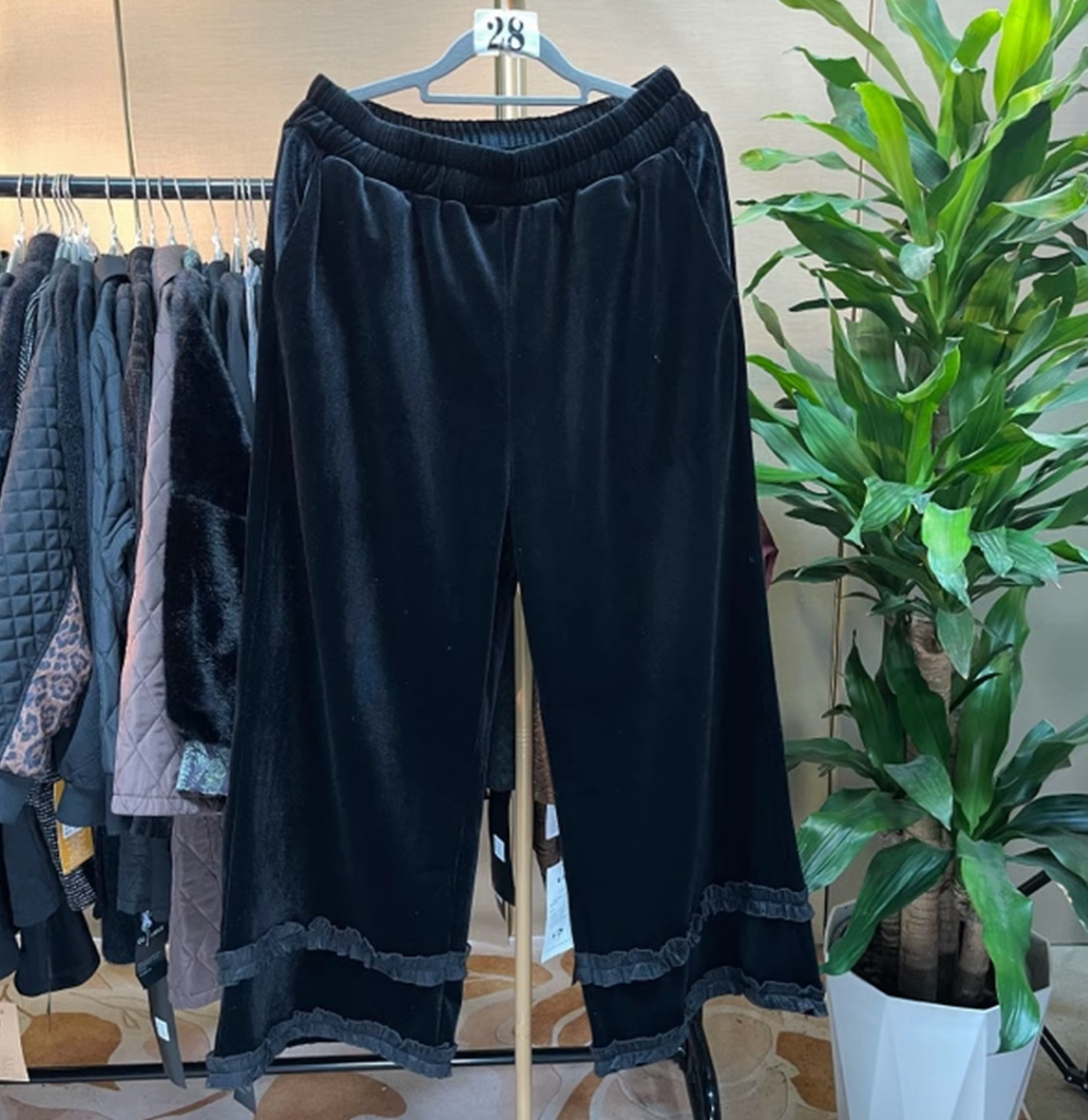 Autumn and winter velvet high waisted loose and slimming versatile casual gold velvet wide leg pants