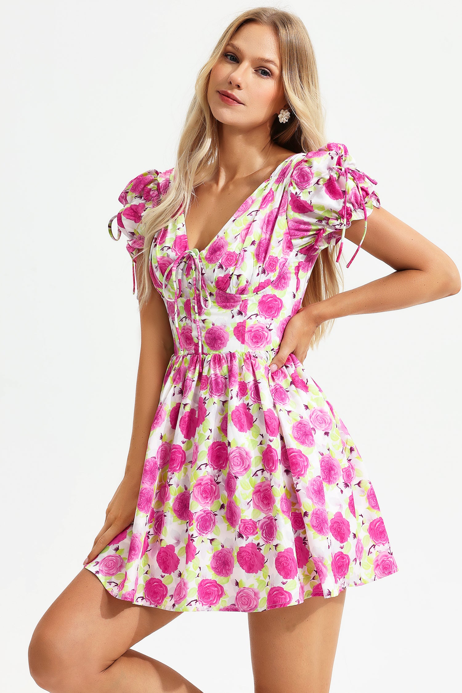 Floral V-Neck Short Sleeve Dress Floral V-Neck Short Sleeve Dress