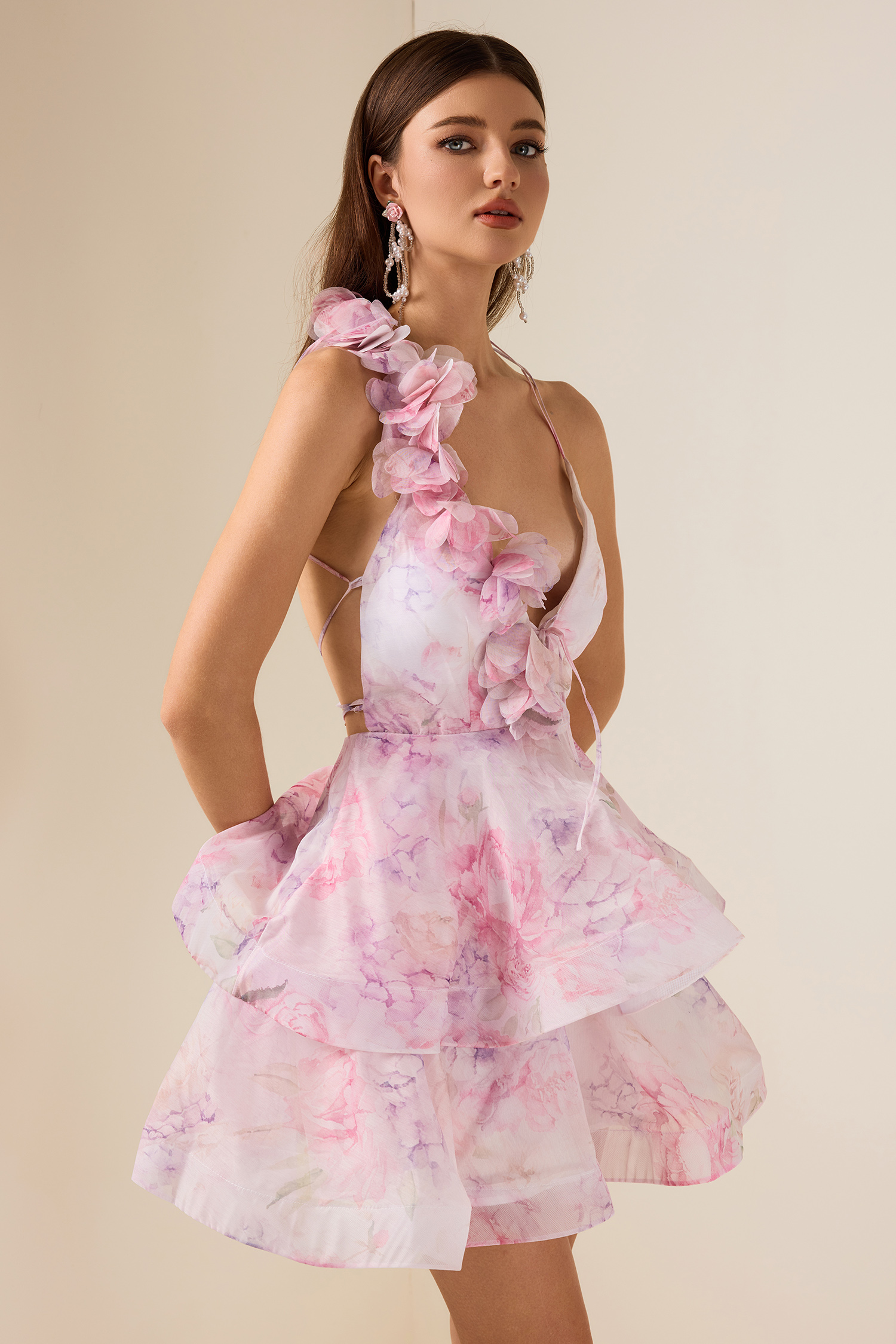 3D Flower Chiffon Ruffle Mini Dress 3D Flower Chiffon Ruffle Mini Dress