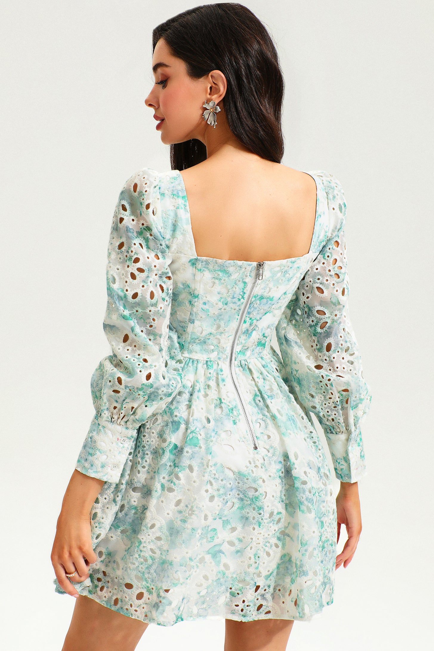 Floral Puff Long Sleeve Ruffle Mini Dress Floral Puff Long Sleeve Ruffle Mini Dress