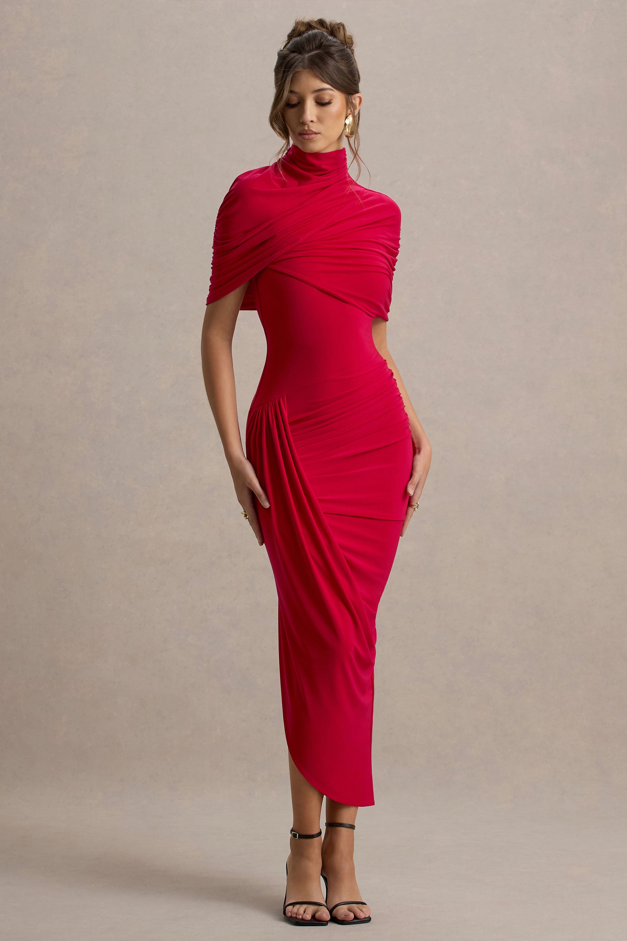 Asymmetric Twisted Cape Midi Dress Asymmetric Twisted Cape Midi Dress