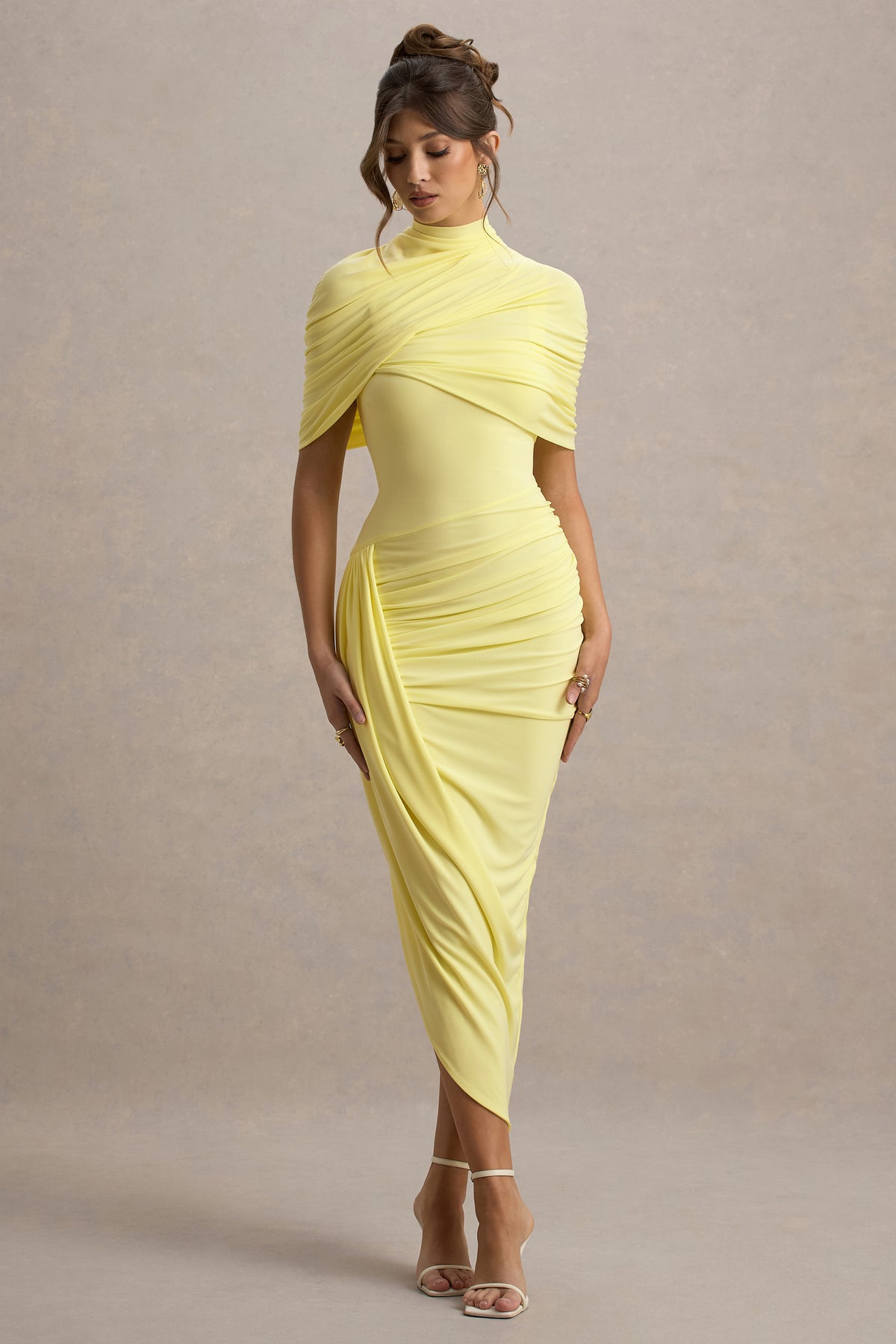 Asymmetric Twisted Cape Midi Dress Asymmetric Twisted Cape Midi Dress