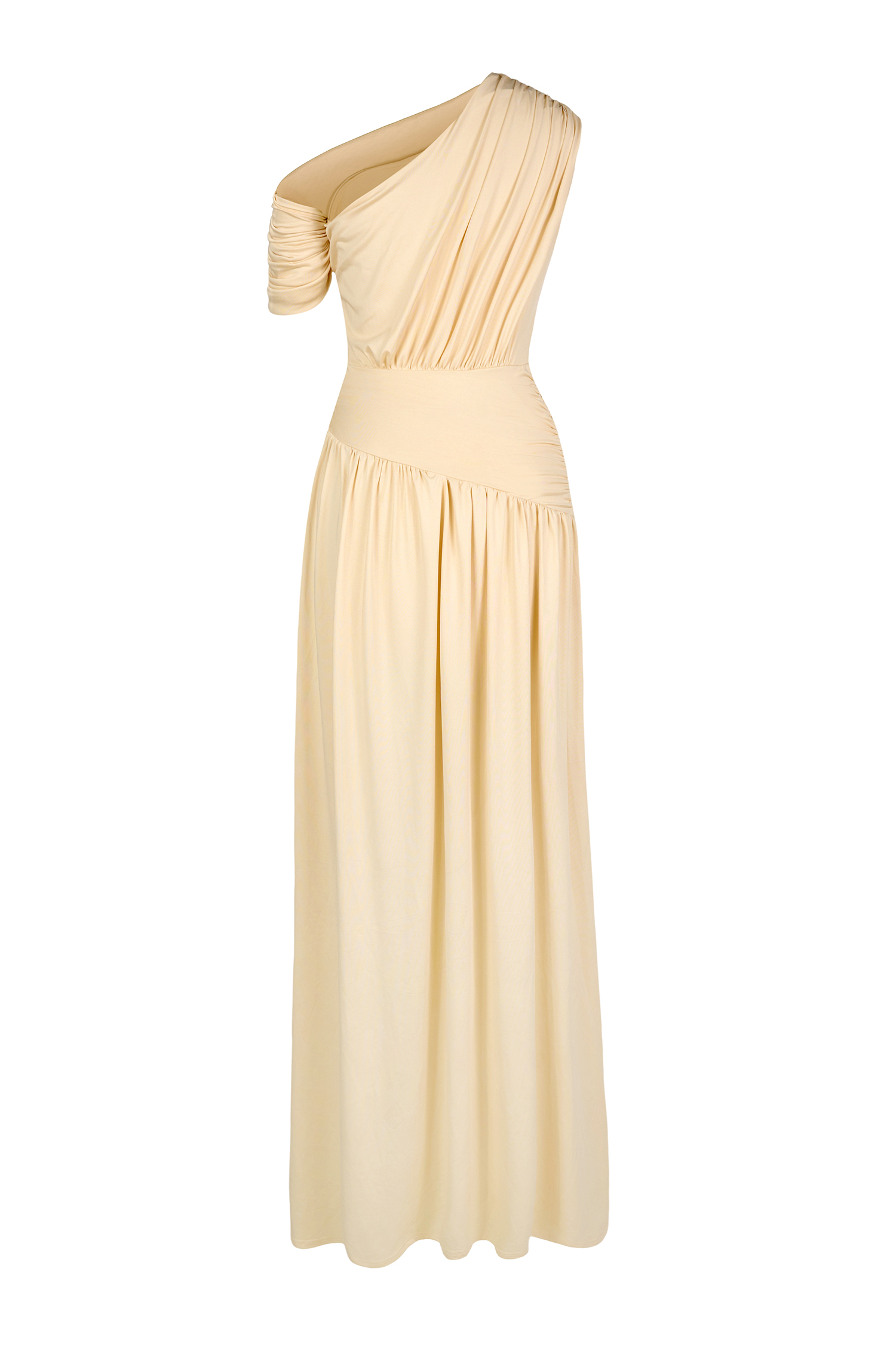 Gathering Solid One-Shoulder Maxi Dress Gathering Solid One-Shoulder Maxi Dress