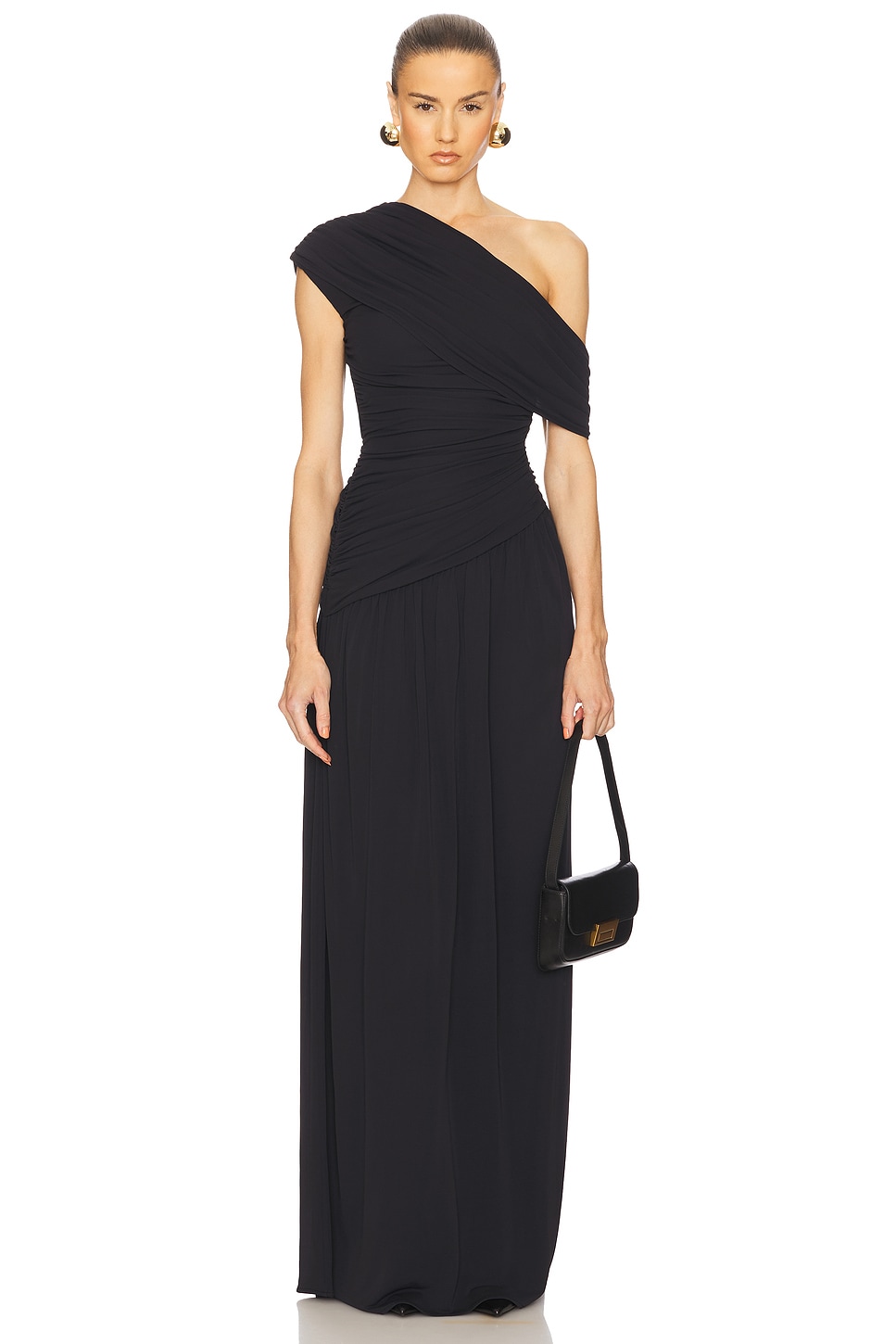 Gathering Solid One-Shoulder Maxi Dress