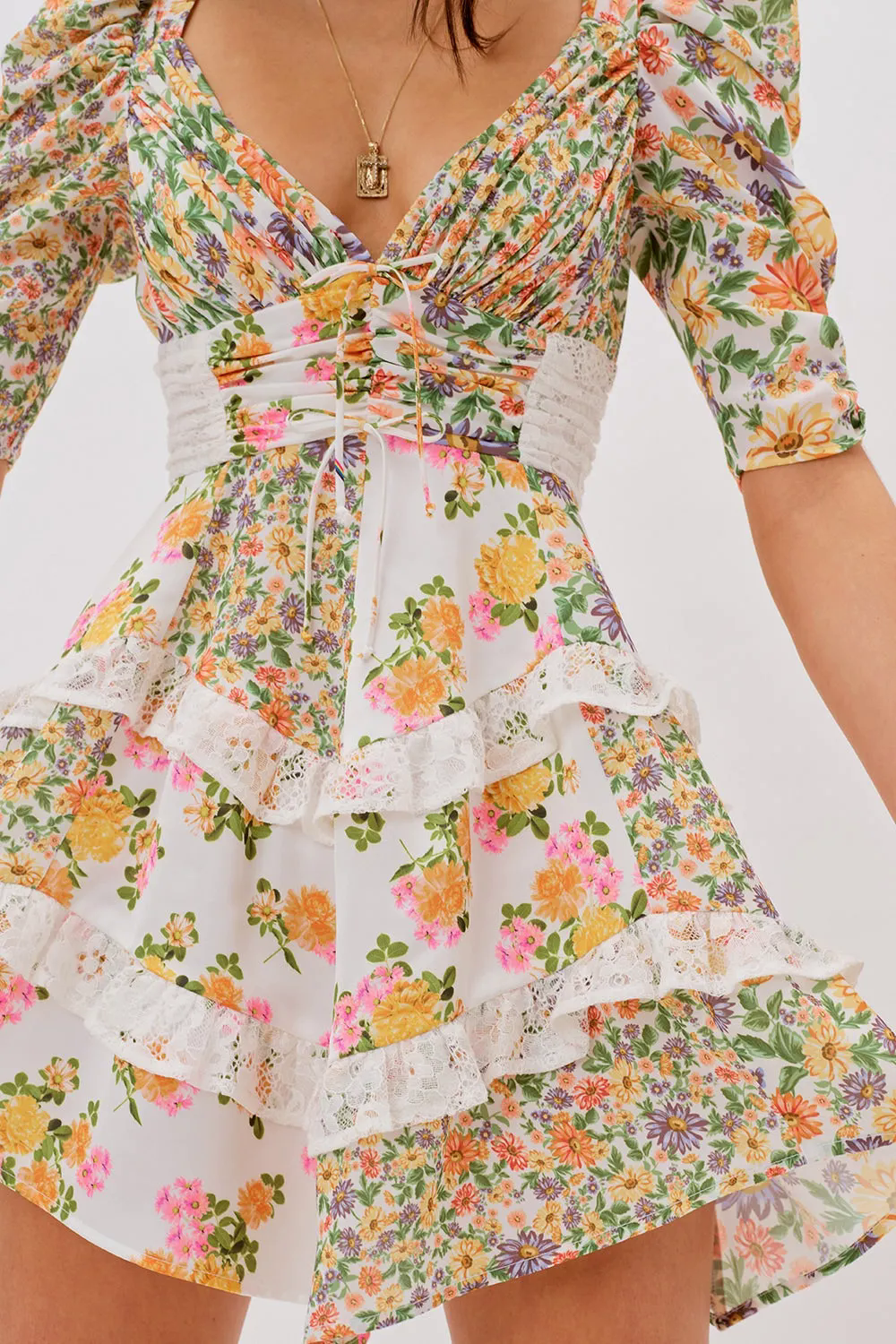 Floral Lace Puff Sleeve Mini Dress Floral Lace Puff Sleeve Mini Dress