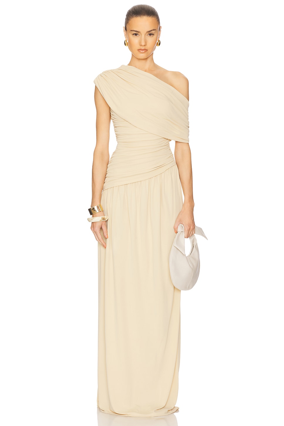 Gathering Solid One-Shoulder Maxi Dress Gathering Solid One-Shoulder Maxi Dress