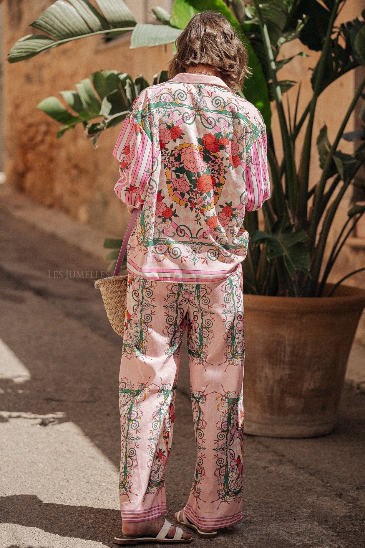 Floral Bottom Long Sleeve Top & Mid Waist Wide Leg Pants Set Floral Bottom Long Sleeve Top & Mid Waist Wide Leg Pants Set