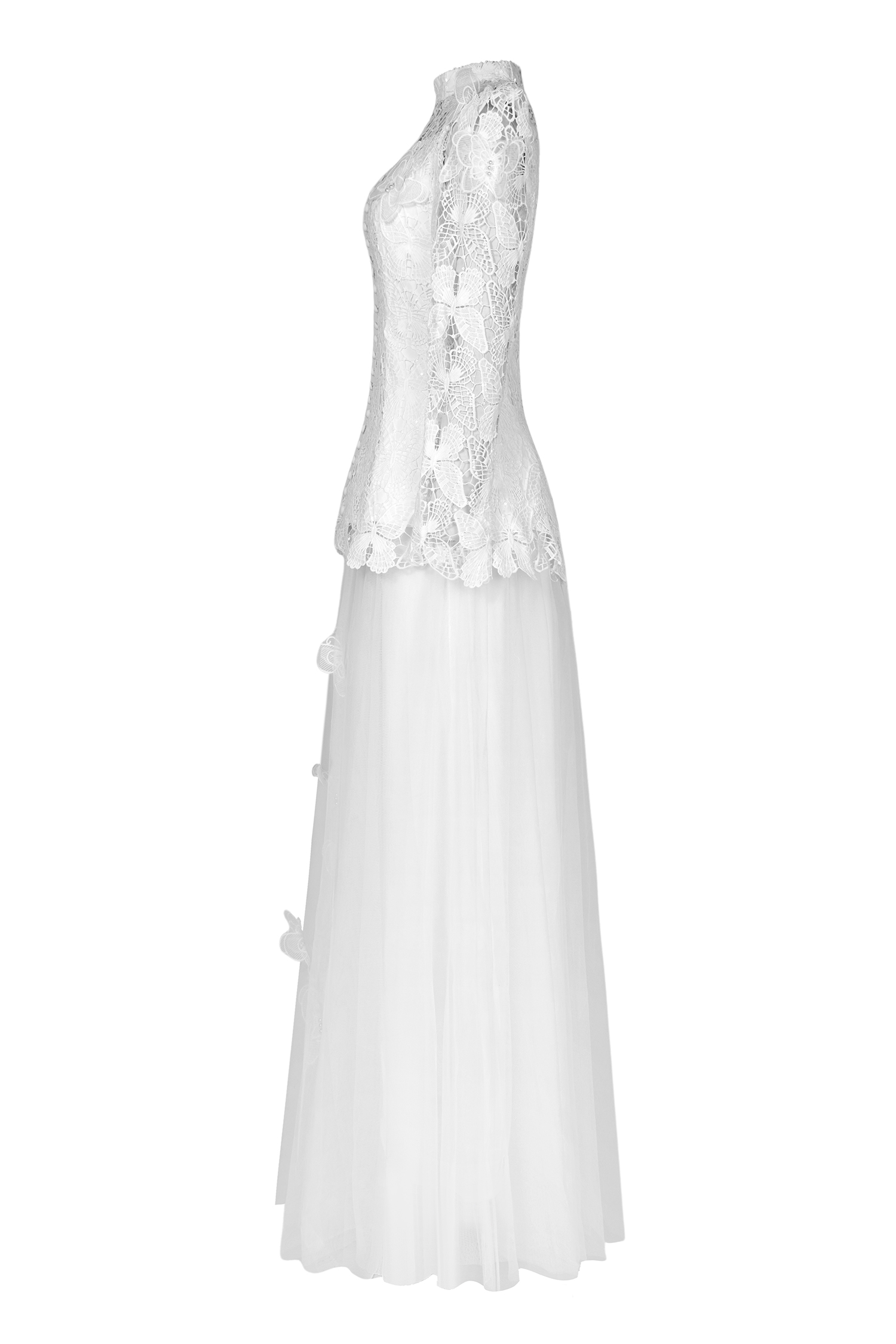 Embroidery Solid Top & Mesh Midi Skirt Set