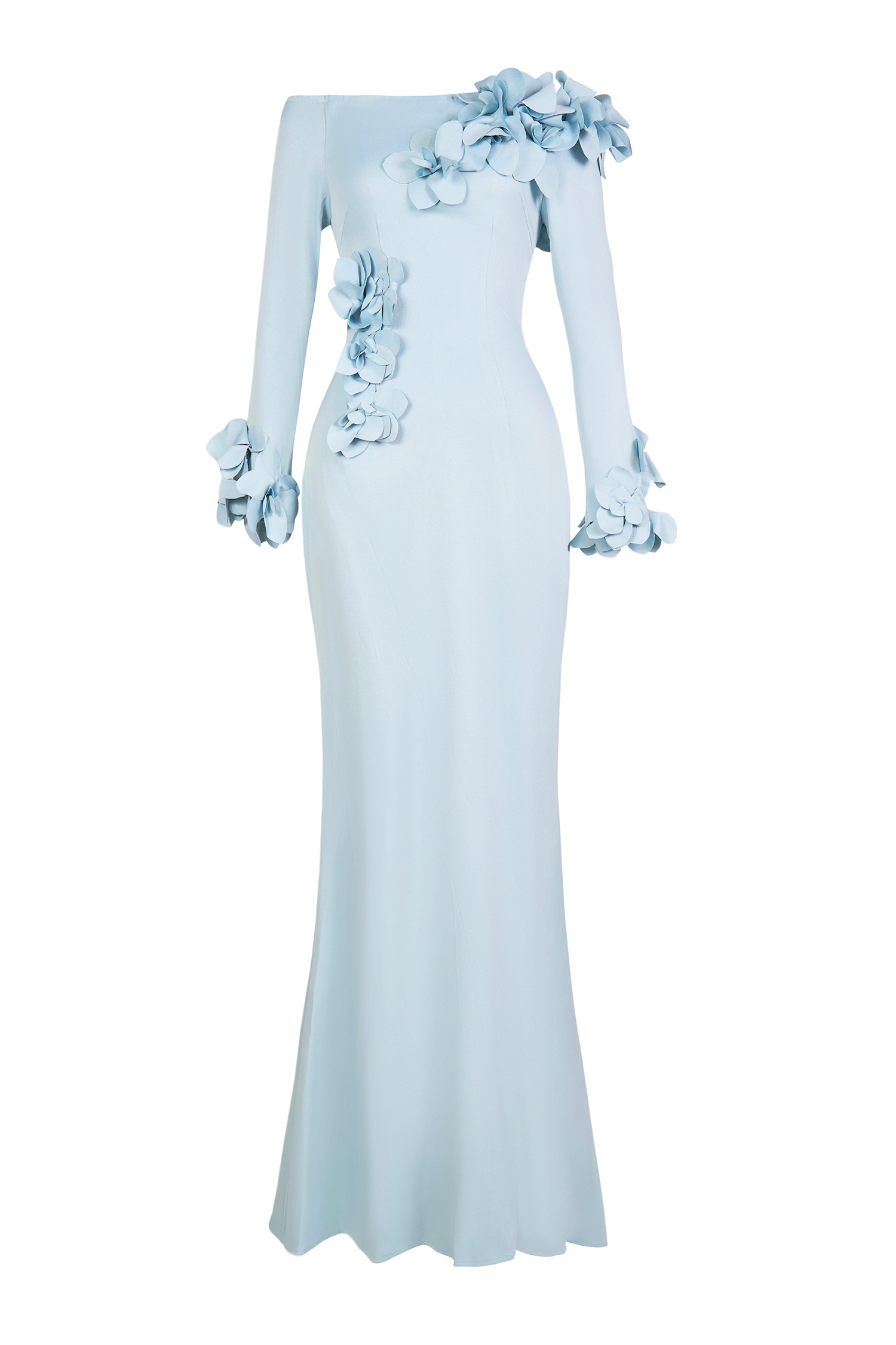 3D Flower Off-Shoulder Solid Maxi Dress 3D Flower Off-Shoulder Solid Maxi Dress