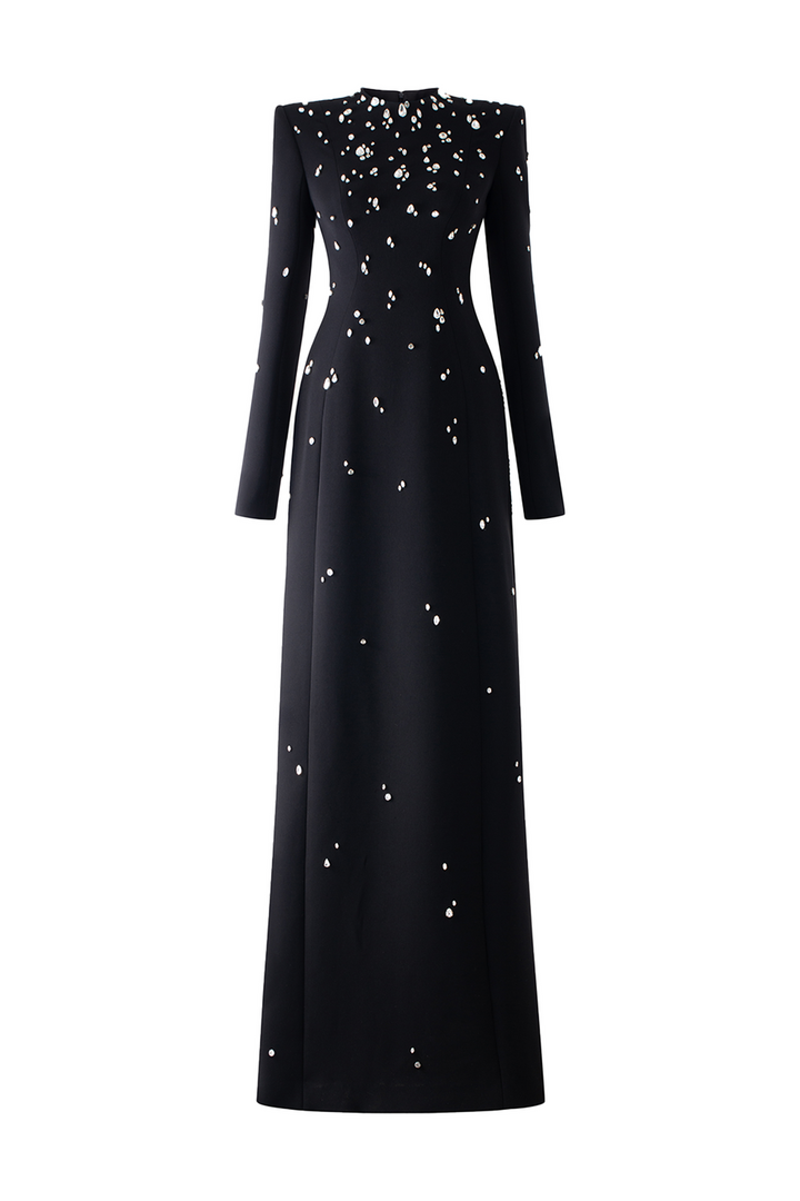 Rhinestone Rivets Long Sleeve Maxi Dress Rhinestone Rivets Long Sleeve Maxi Dress