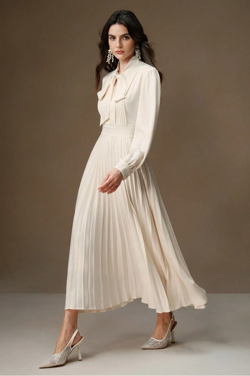 Satin Pleated Lace-Up Midi Dress Satin Pleated Lace-Up Midi Dress