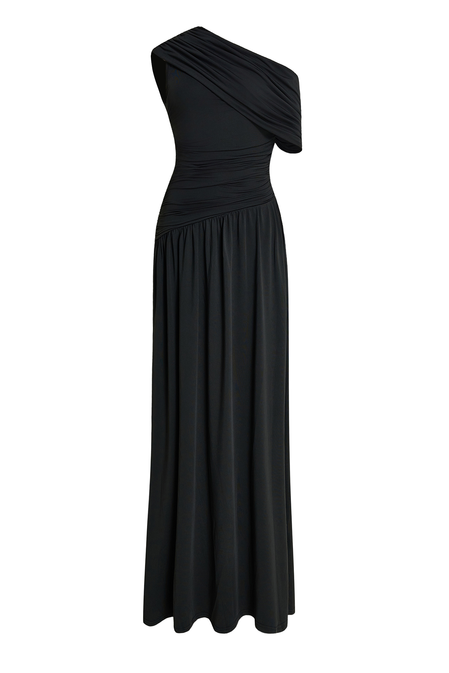 Gathering Solid One-Shoulder Maxi Dress Gathering Solid One-Shoulder Maxi Dress