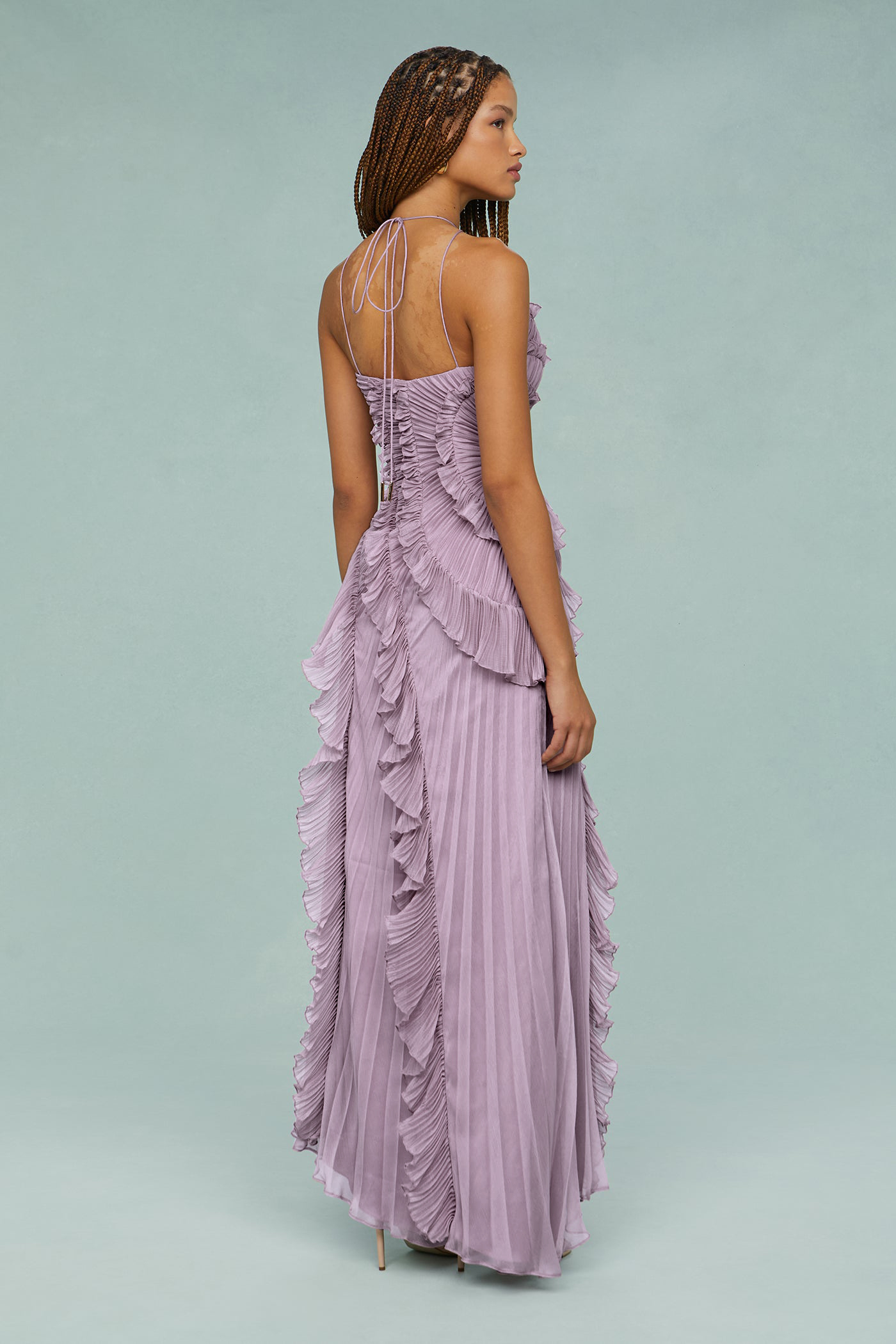 Pleated Frill Halter Neck Midi Dress Pleated Frill Halter Neck Midi Dress