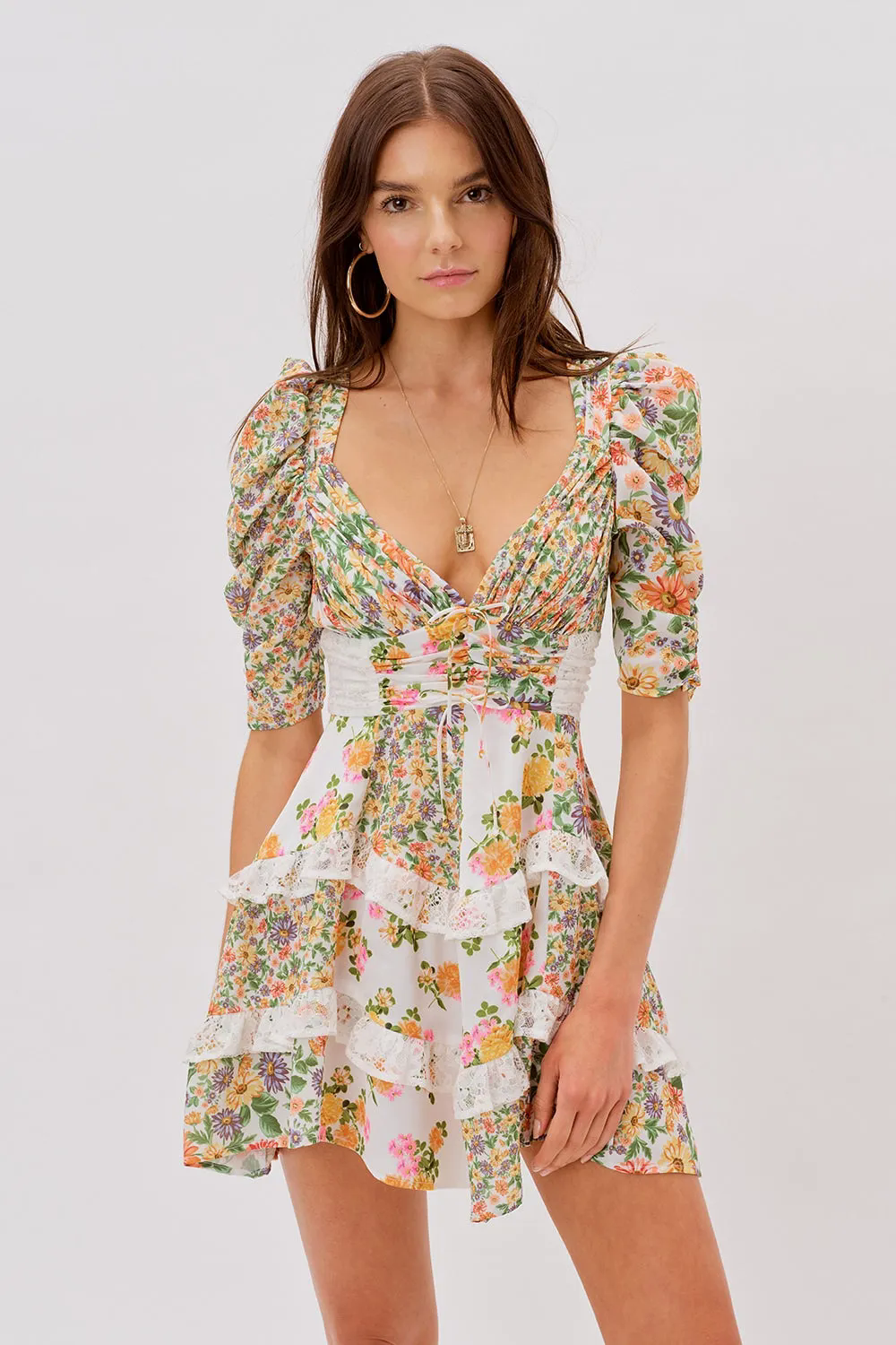 Floral Lace Puff Sleeve Mini Dress