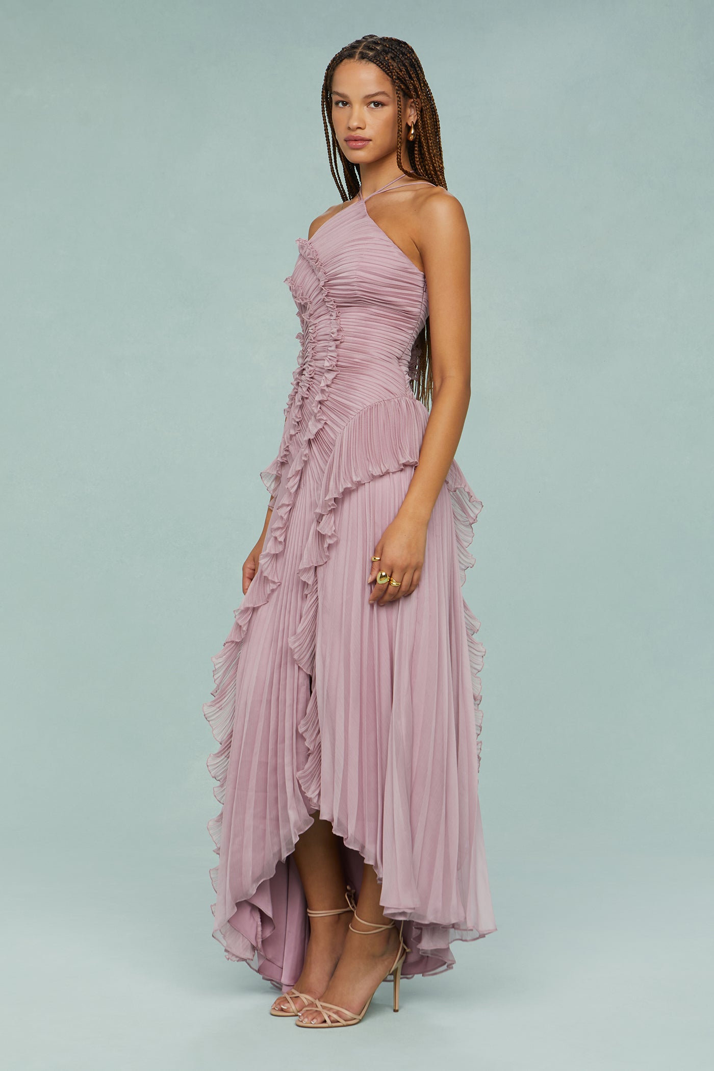 Pleated Frill Halter Neck Midi Dress Pleated Frill Halter Neck Midi Dress