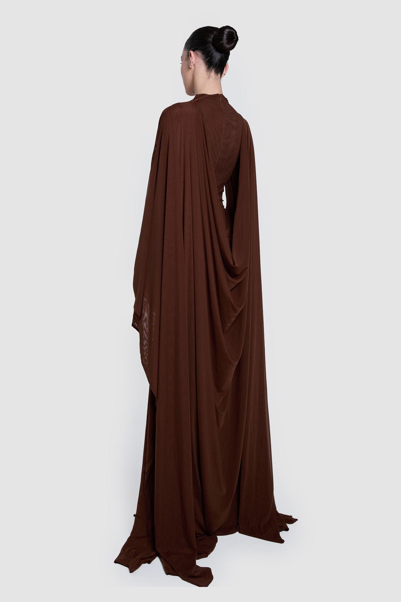 Jersey Solid Maxi Dress With Cape Jersey Solid Maxi Dress With Cape