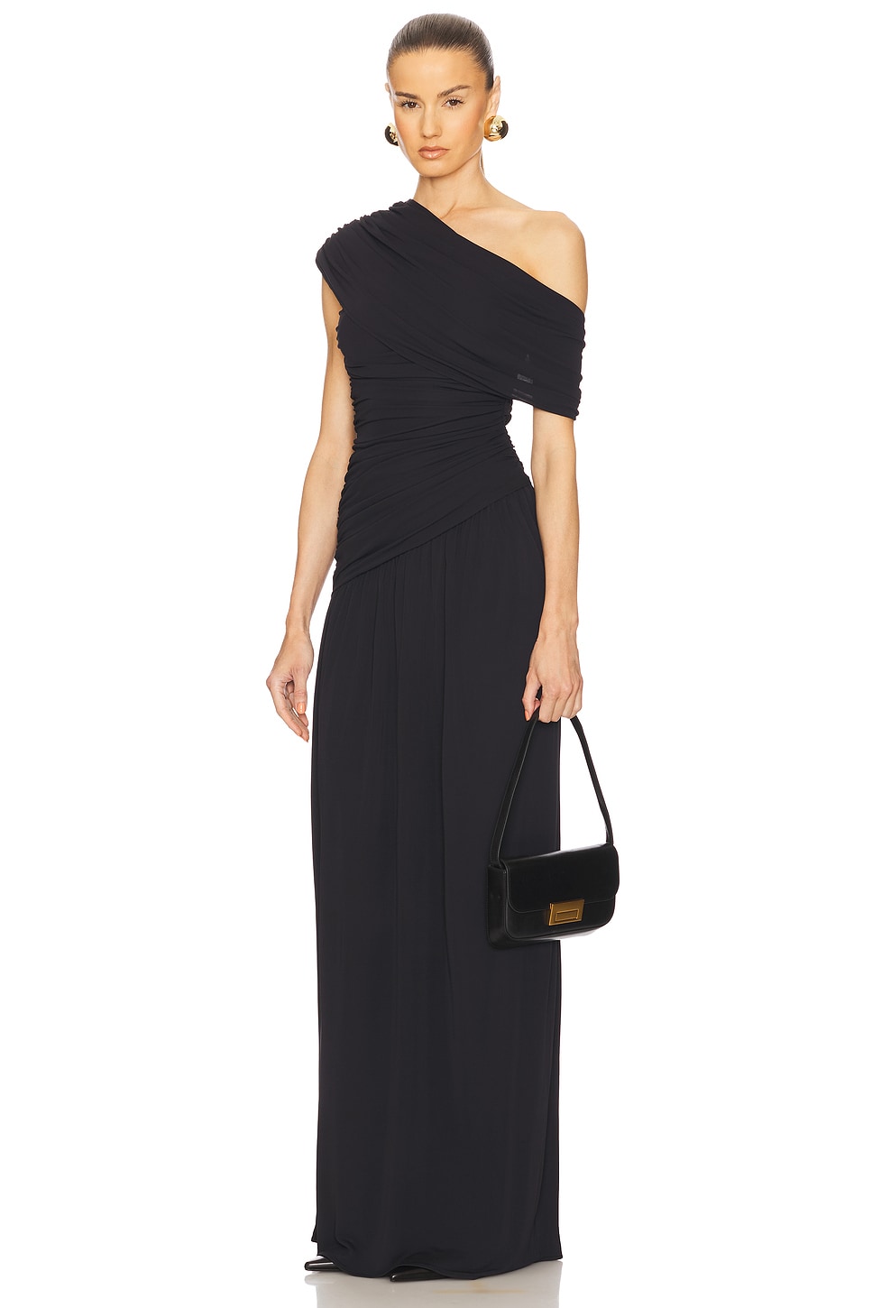 Gathering Solid One-Shoulder Maxi Dress Gathering Solid One-Shoulder Maxi Dress
