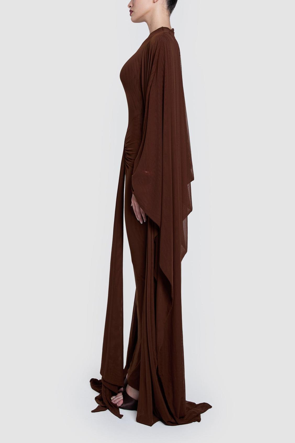 Jersey Solid Maxi Dress With Cape Jersey Solid Maxi Dress With Cape