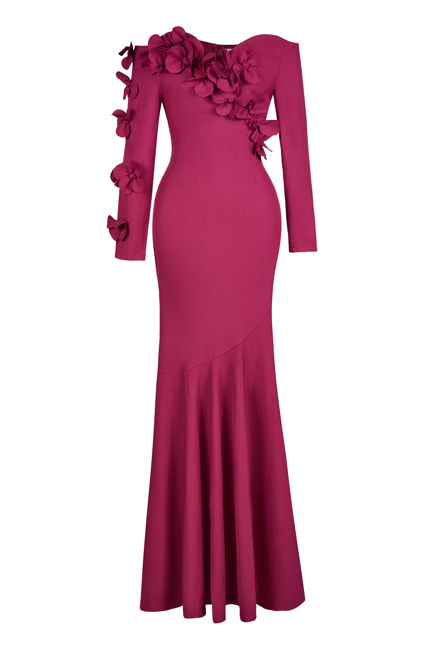 3D Flower Off-Shoulder Solid Maxi Dress 3D Flower Off-Shoulder Solid Maxi Dress