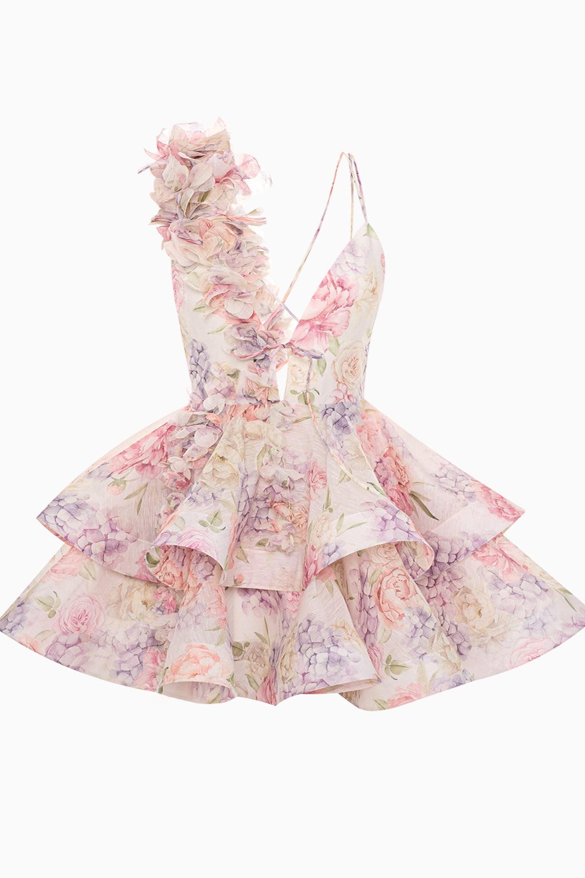 3D Flower Chiffon Ruffle Mini Dress 3D Flower Chiffon Ruffle Mini Dress