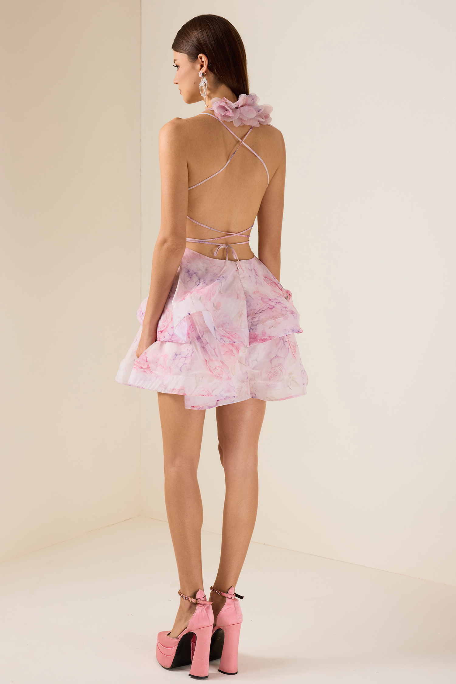 3D Flower Chiffon Ruffle Mini Dress 3D Flower Chiffon Ruffle Mini Dress