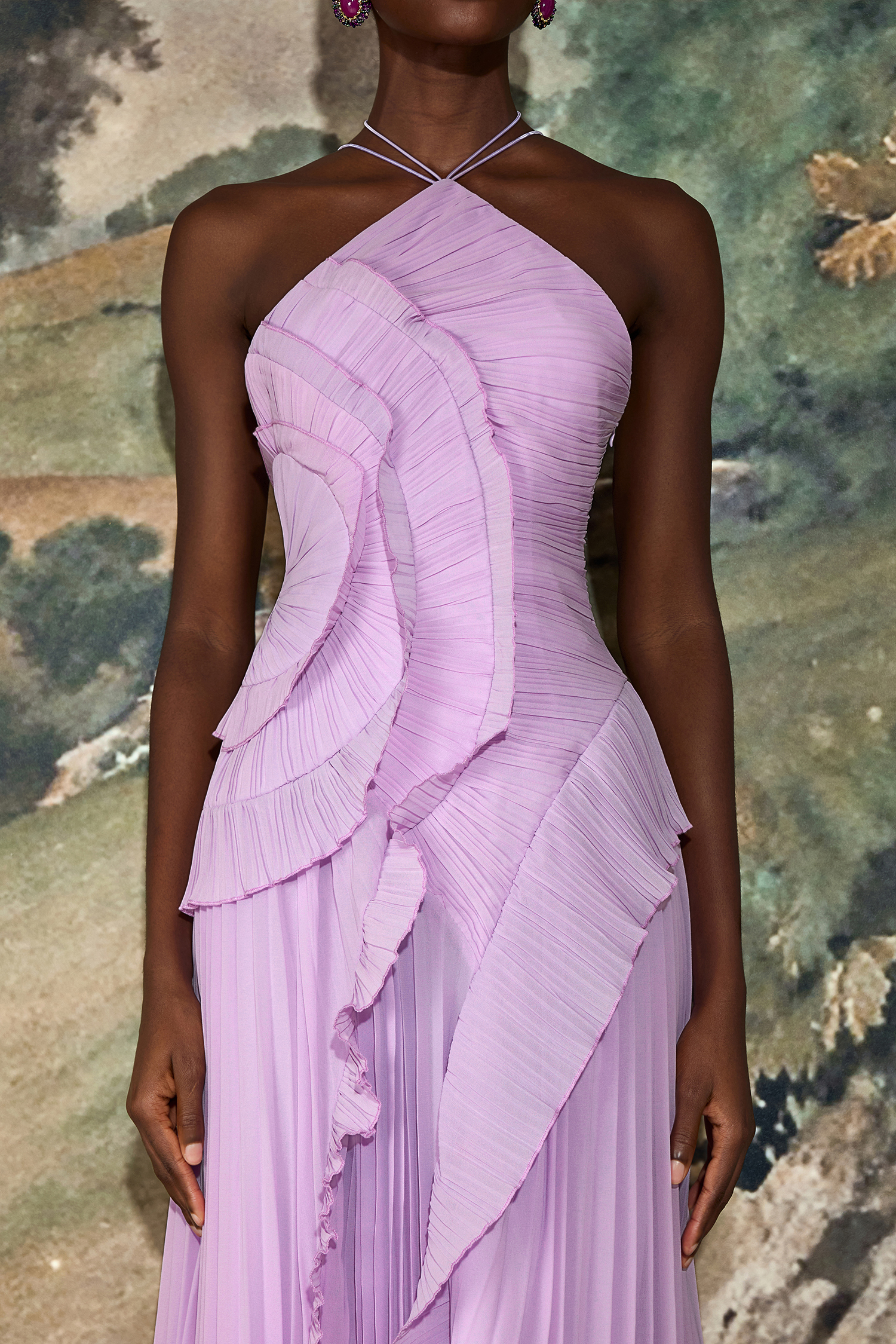 Pleated Frill Halter Neck Midi Dress Pleated Frill Halter Neck Midi Dress