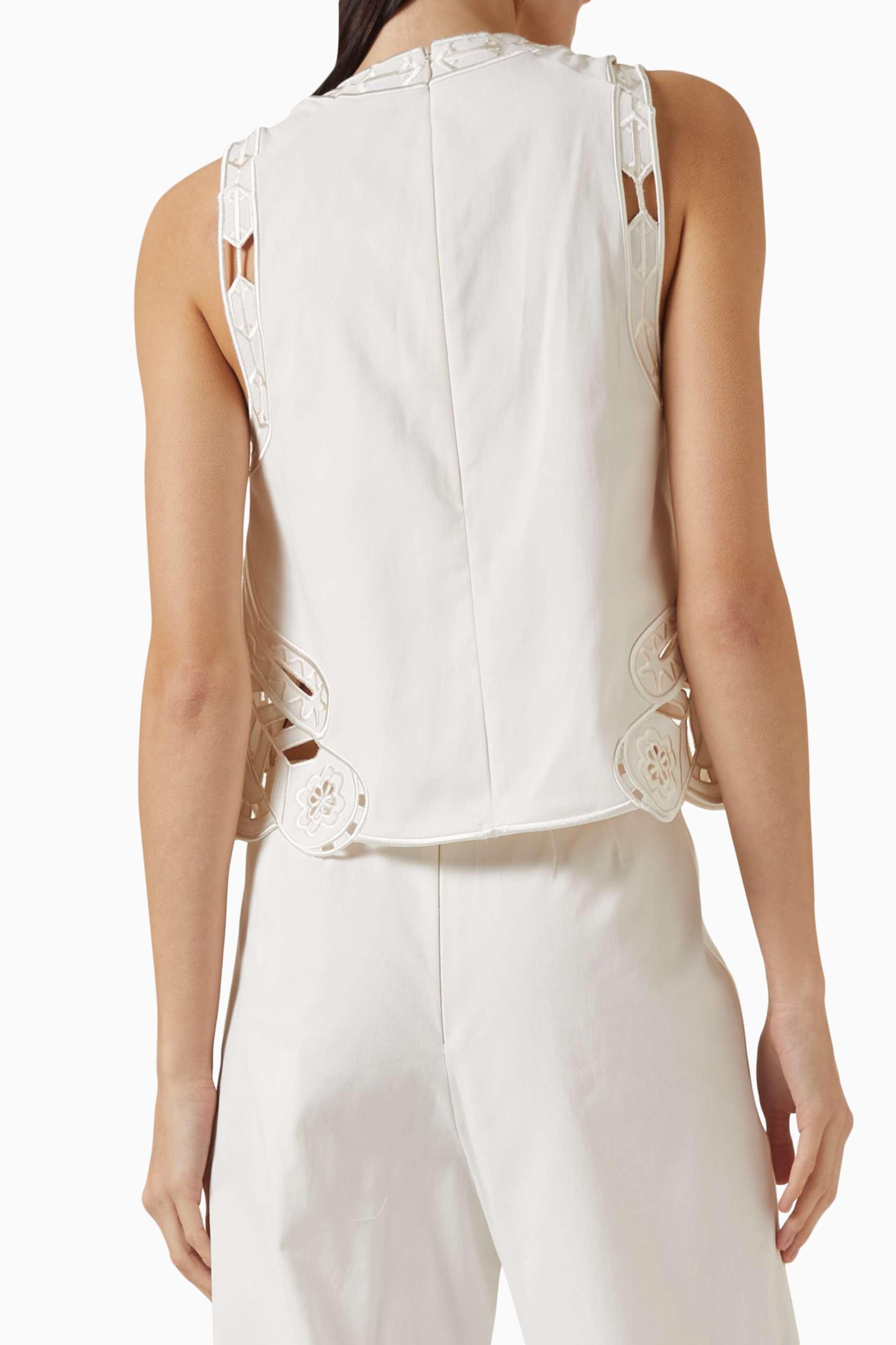 Embroidered Sleeveless Round Neck Top & High Waist Pants Set