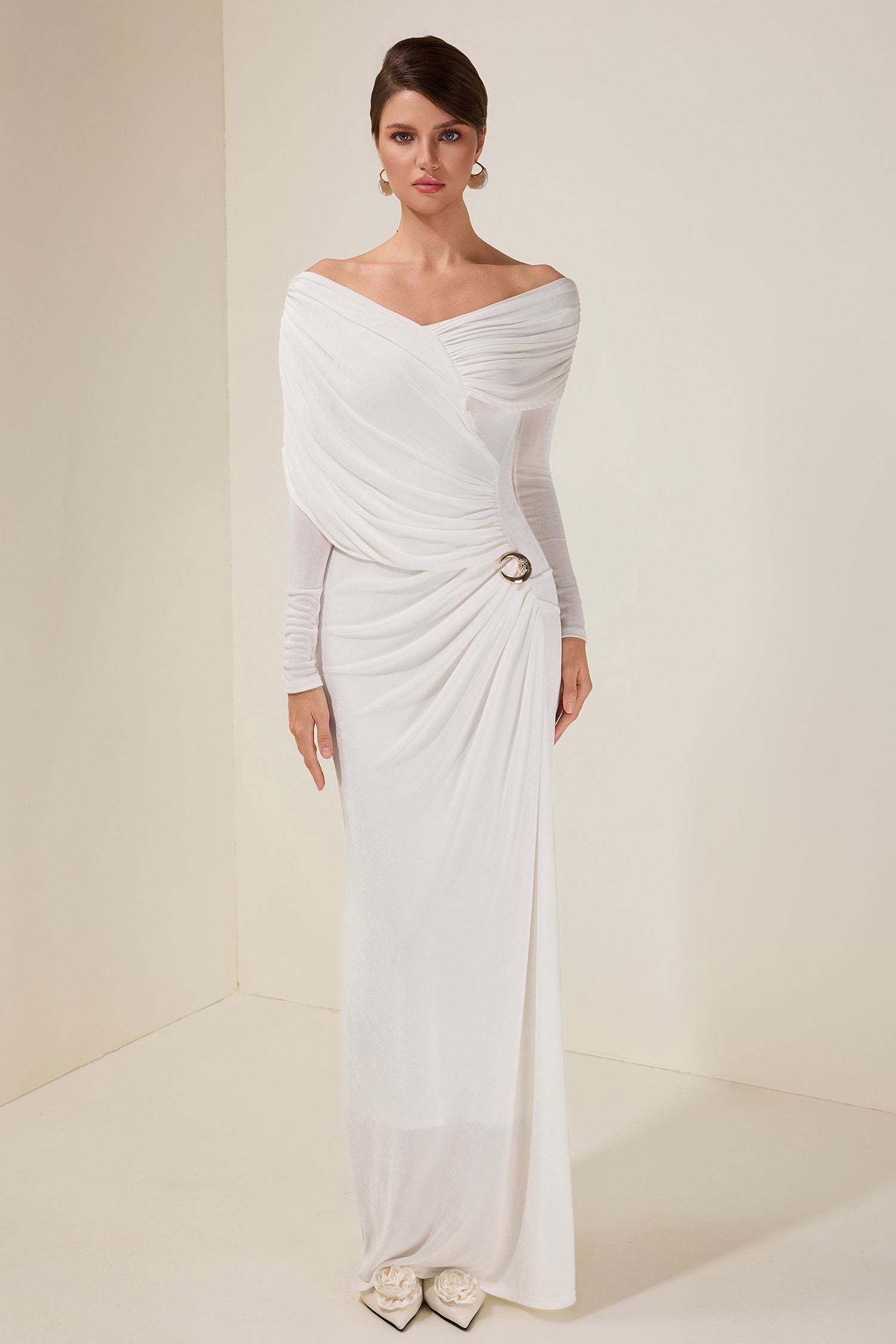 Solid Gathering Long Sleeve Maxi Dress Solid Gathering Long Sleeve Maxi Dress