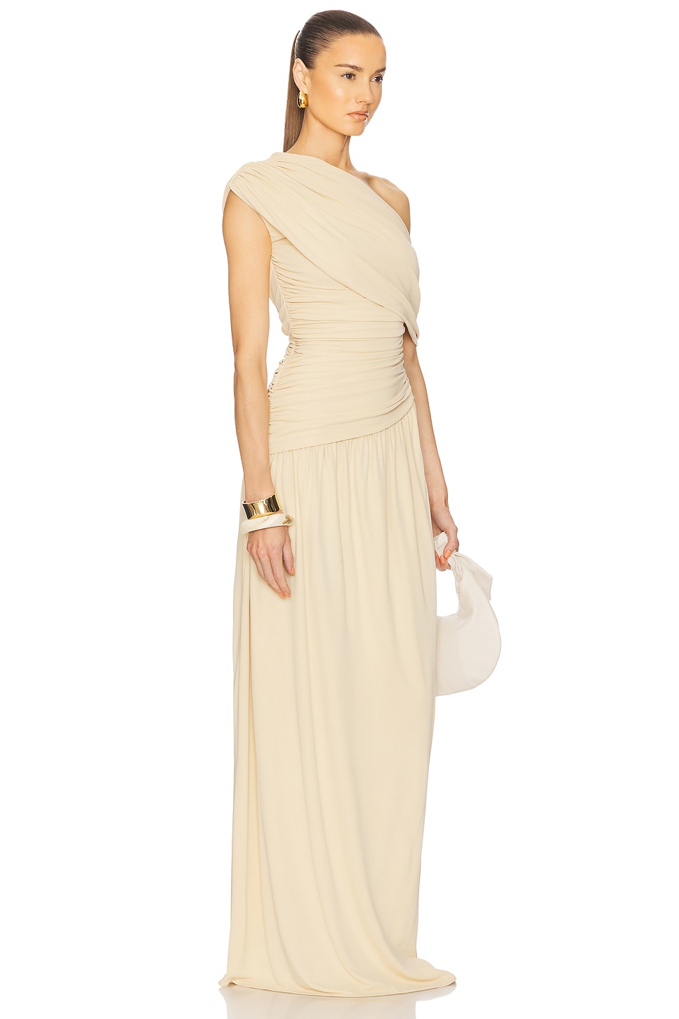 Gathering Solid One-Shoulder Maxi Dress Gathering Solid One-Shoulder Maxi Dress