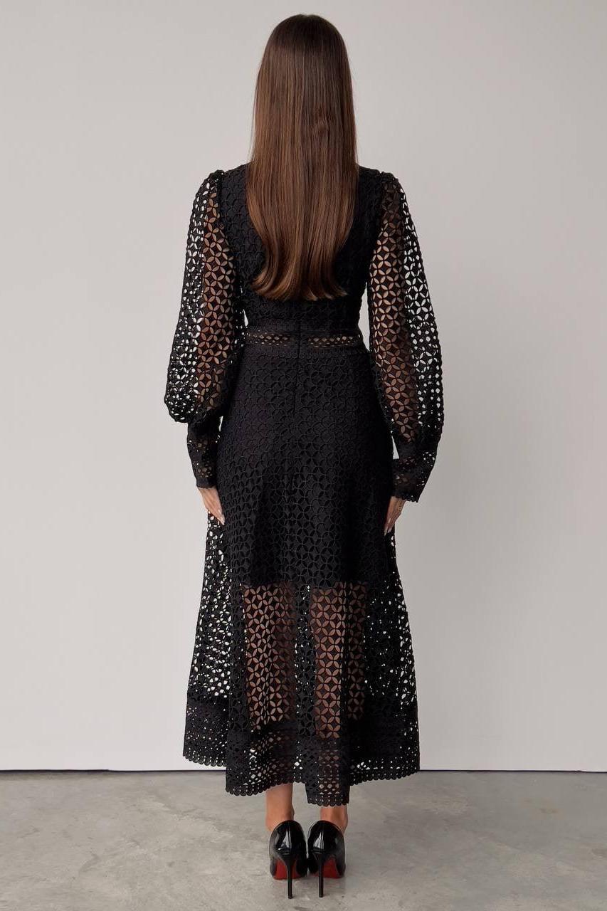 Solid Lace Lantern Sleeve Midi Dress Solid Lace Lantern Sleeve Midi Dress