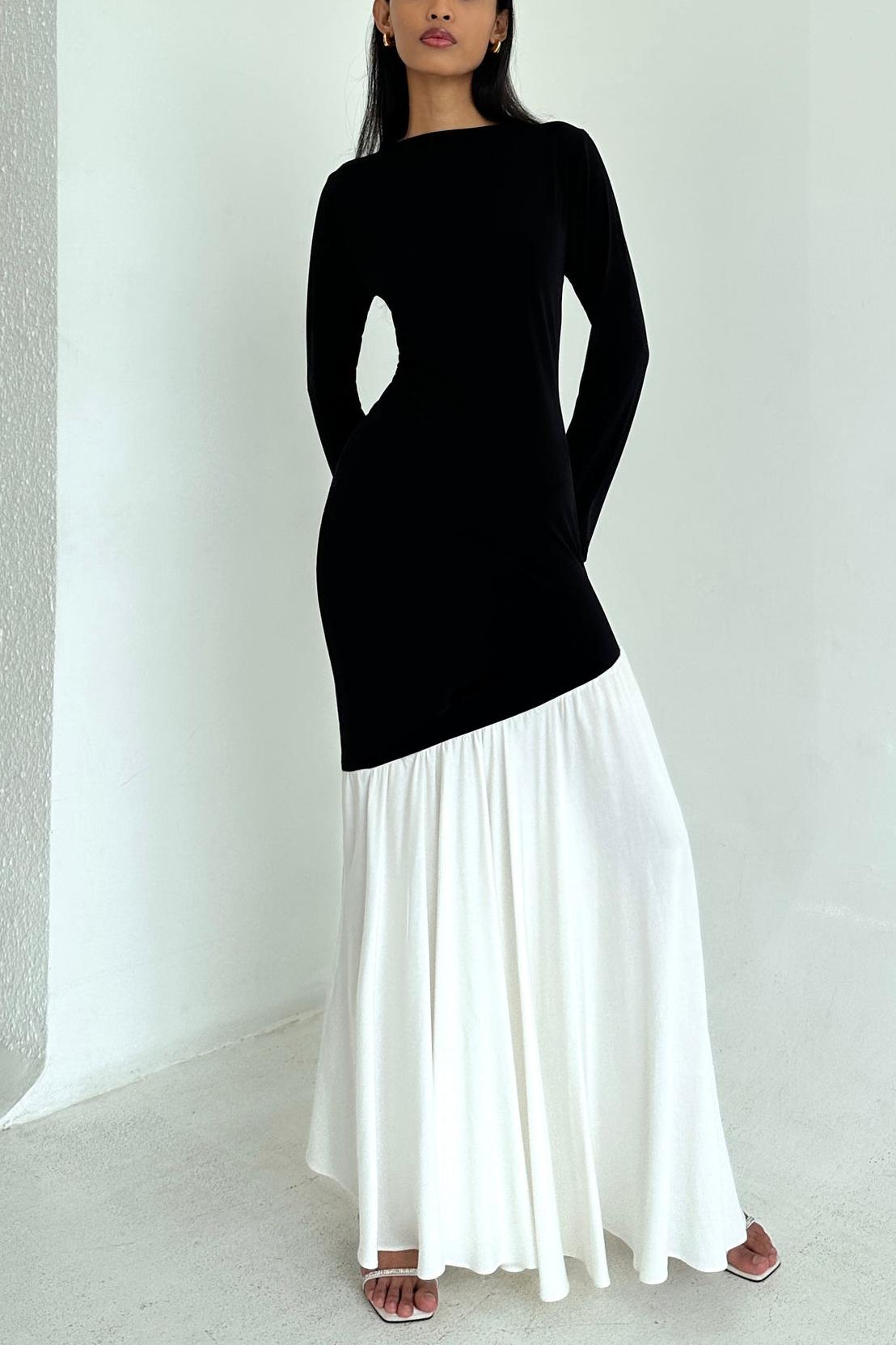 Jersey Contrast Color Midi Dress Jersey Contrast Color Midi Dress