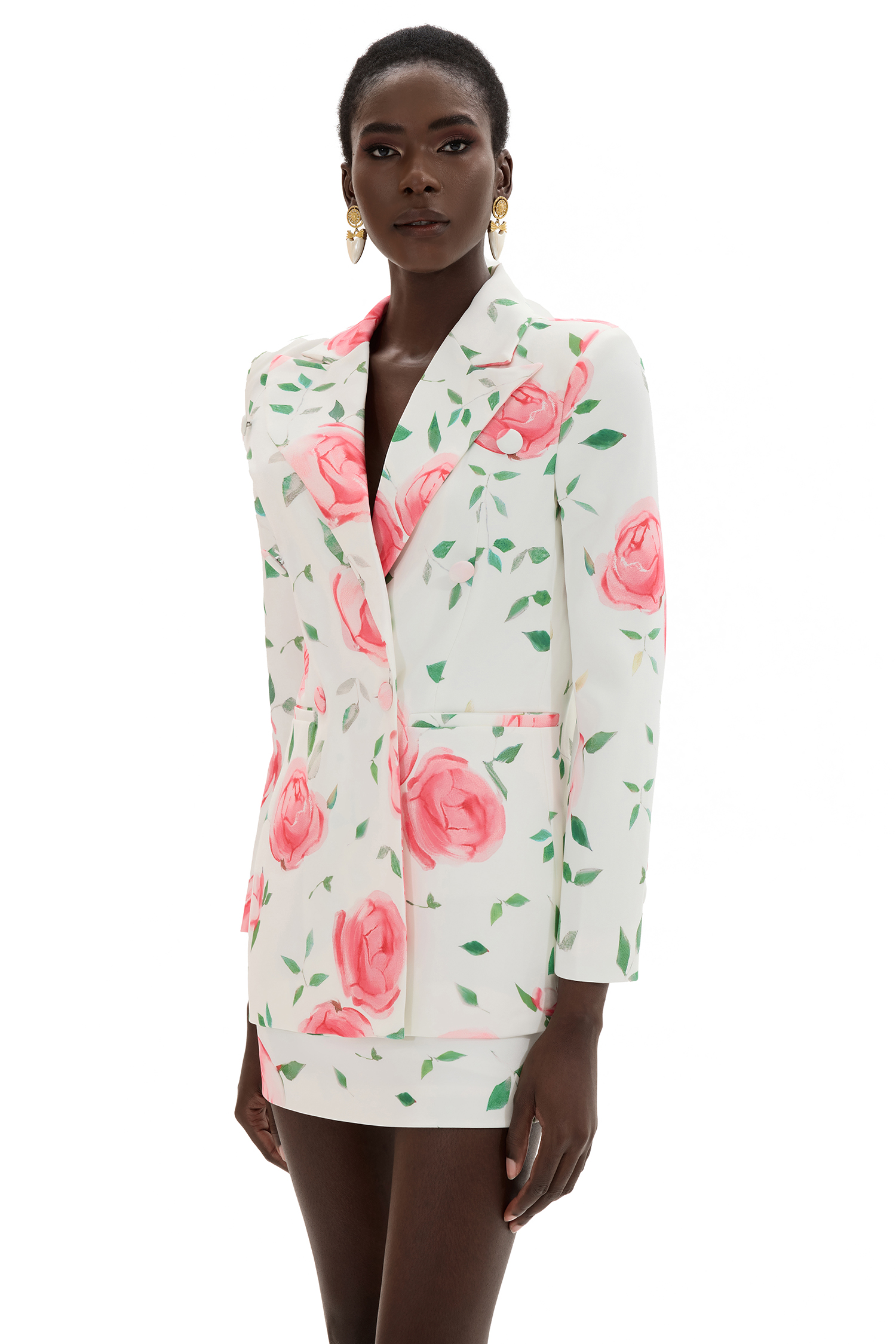 Floral Double Breasted Blazer & High Waist Mini Skirt Set