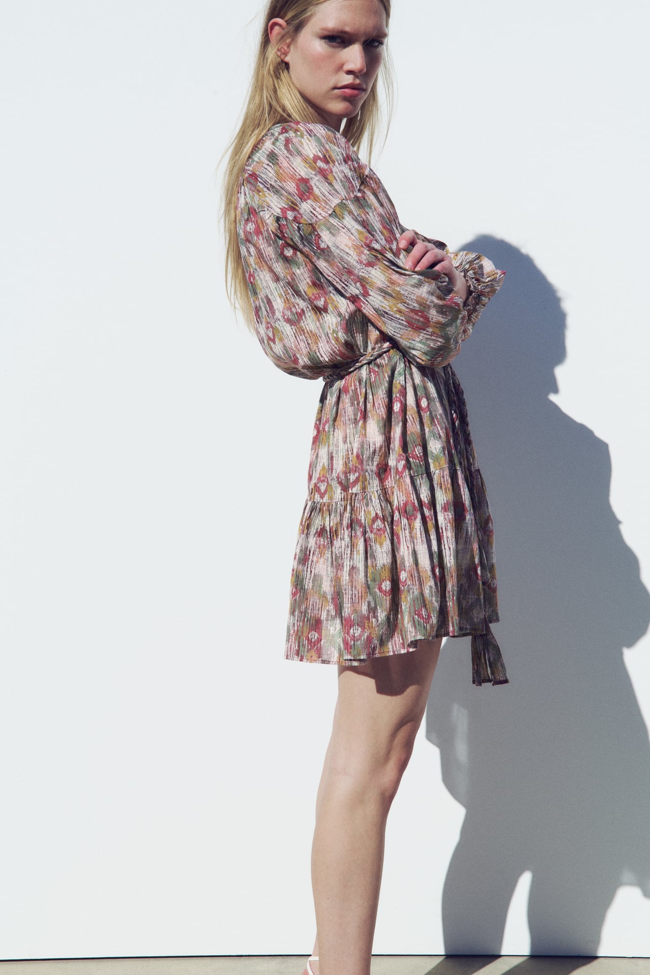 Floral Puff Long Sleeve Ruffle Hem Mini Dress Floral Puff Long Sleeve Ruffle Hem Mini Dress