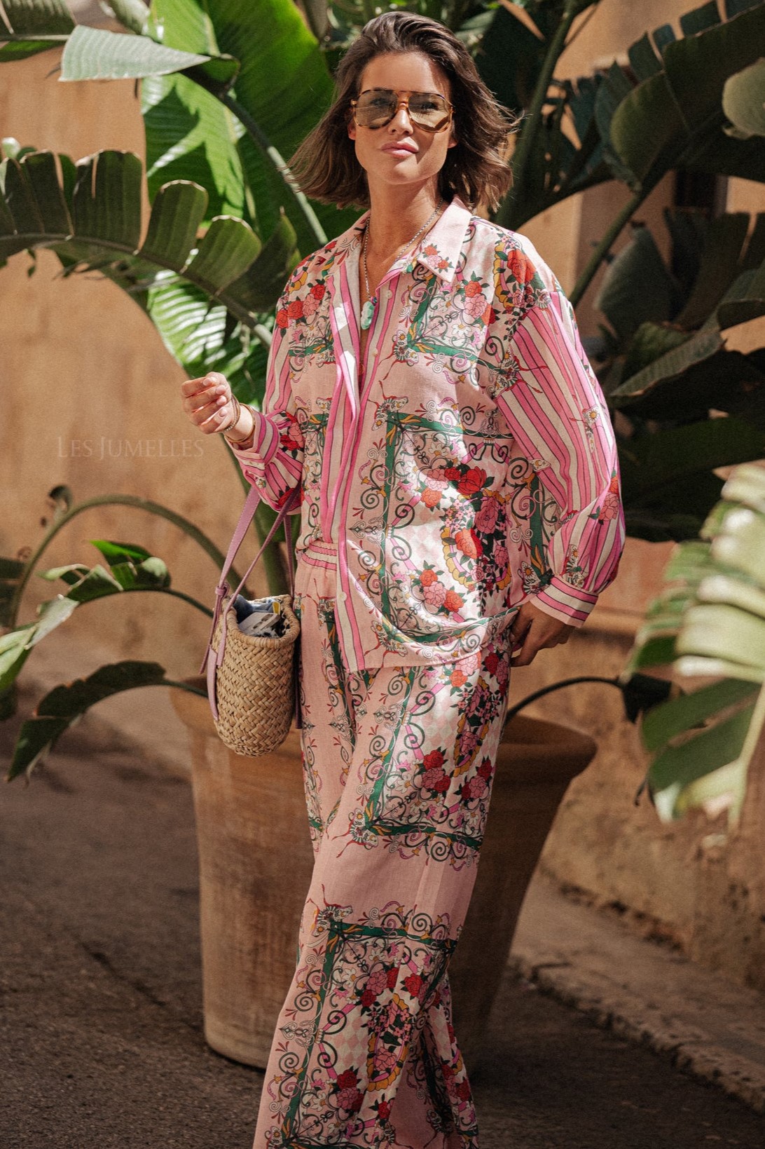 Floral Bottom Long Sleeve Top & Mid Waist Wide Leg Pants Set Floral Bottom Long Sleeve Top & Mid Waist Wide Leg Pants Set