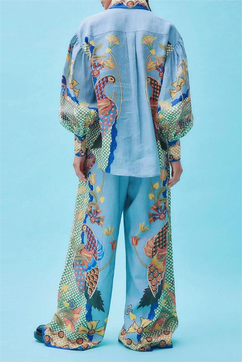 Boho Lantern Sleeve Lapel Buckle Pants Set Boho Lantern Sleeve Lapel Buckle Pants Set
