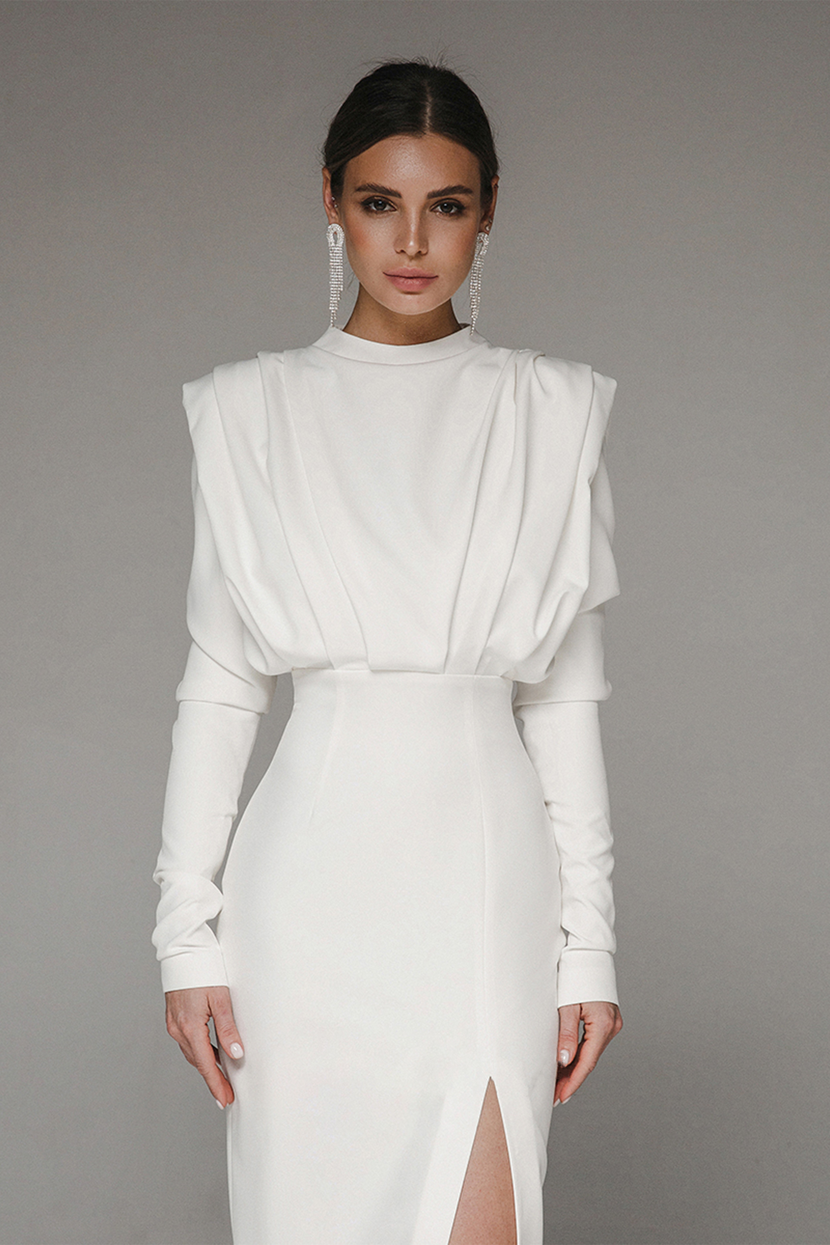 Solid High Split Long Sleeve Midi Dress Solid High Split Long Sleeve Midi Dress