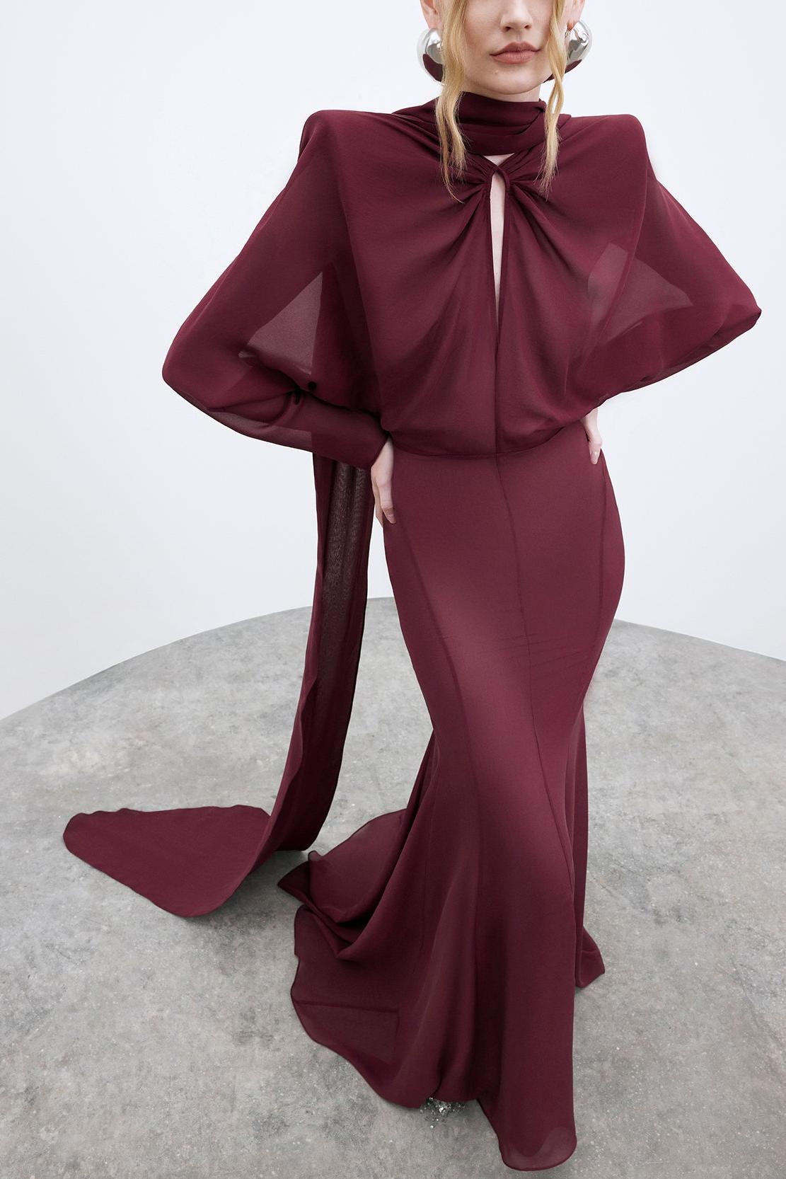 Chiffon Knotted Maxi Dress With Scarf Chiffon Knotted Maxi Dress With Scarf