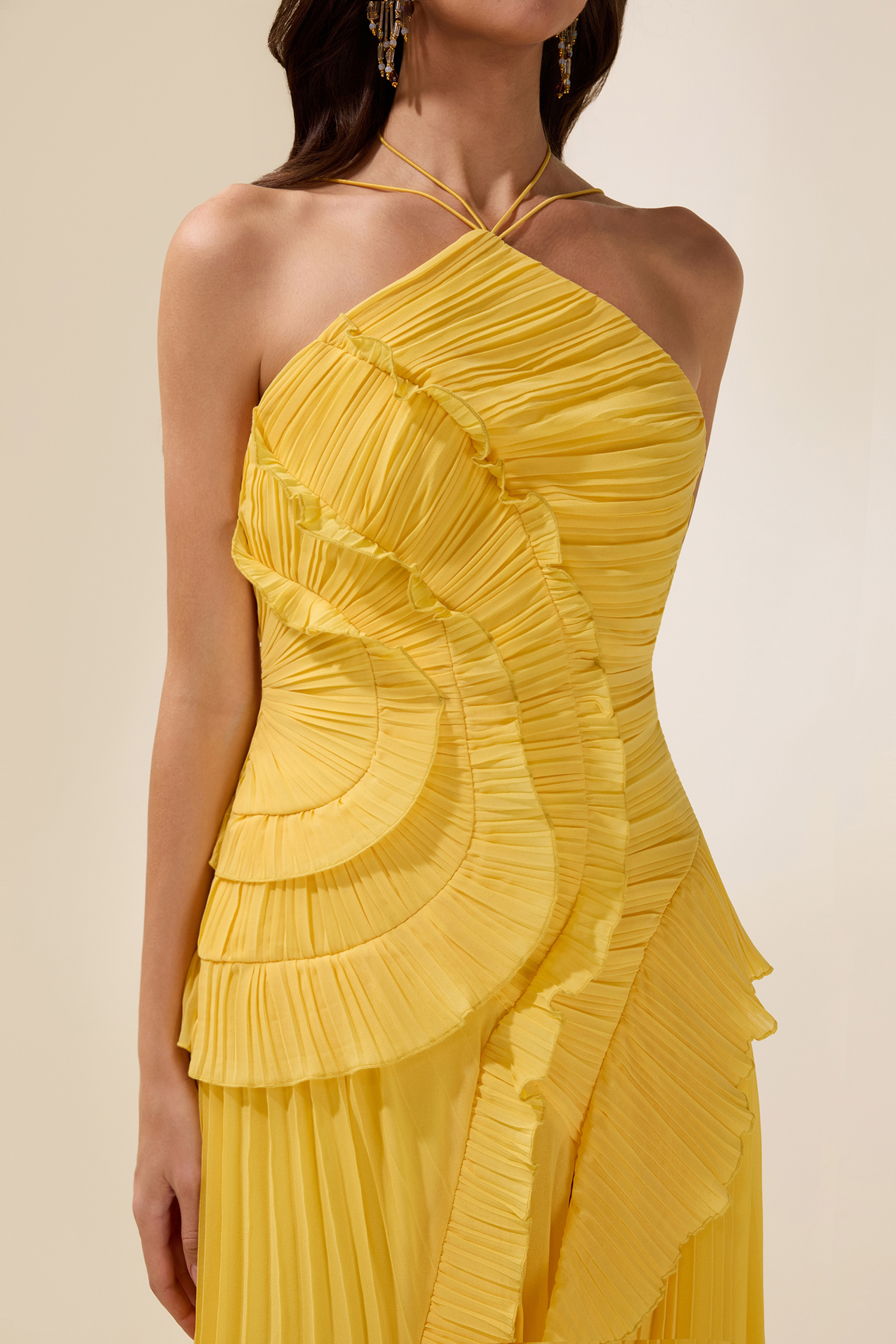 Pleated Frill Halter Neck Midi Dress Pleated Frill Halter Neck Midi Dress