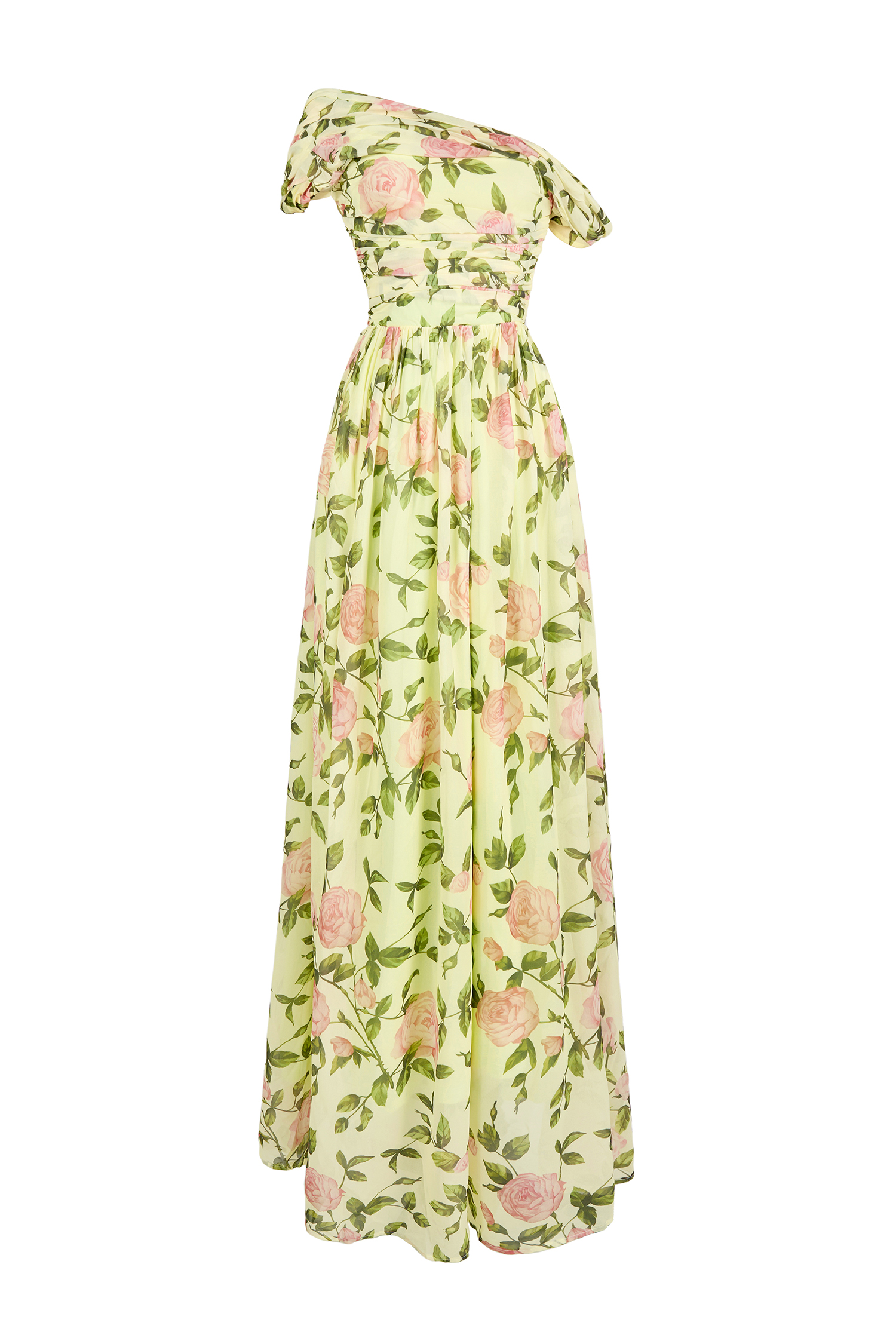 Floral Skew Collar Chiffon Maxi Dress Floral Skew Collar Chiffon Maxi Dress