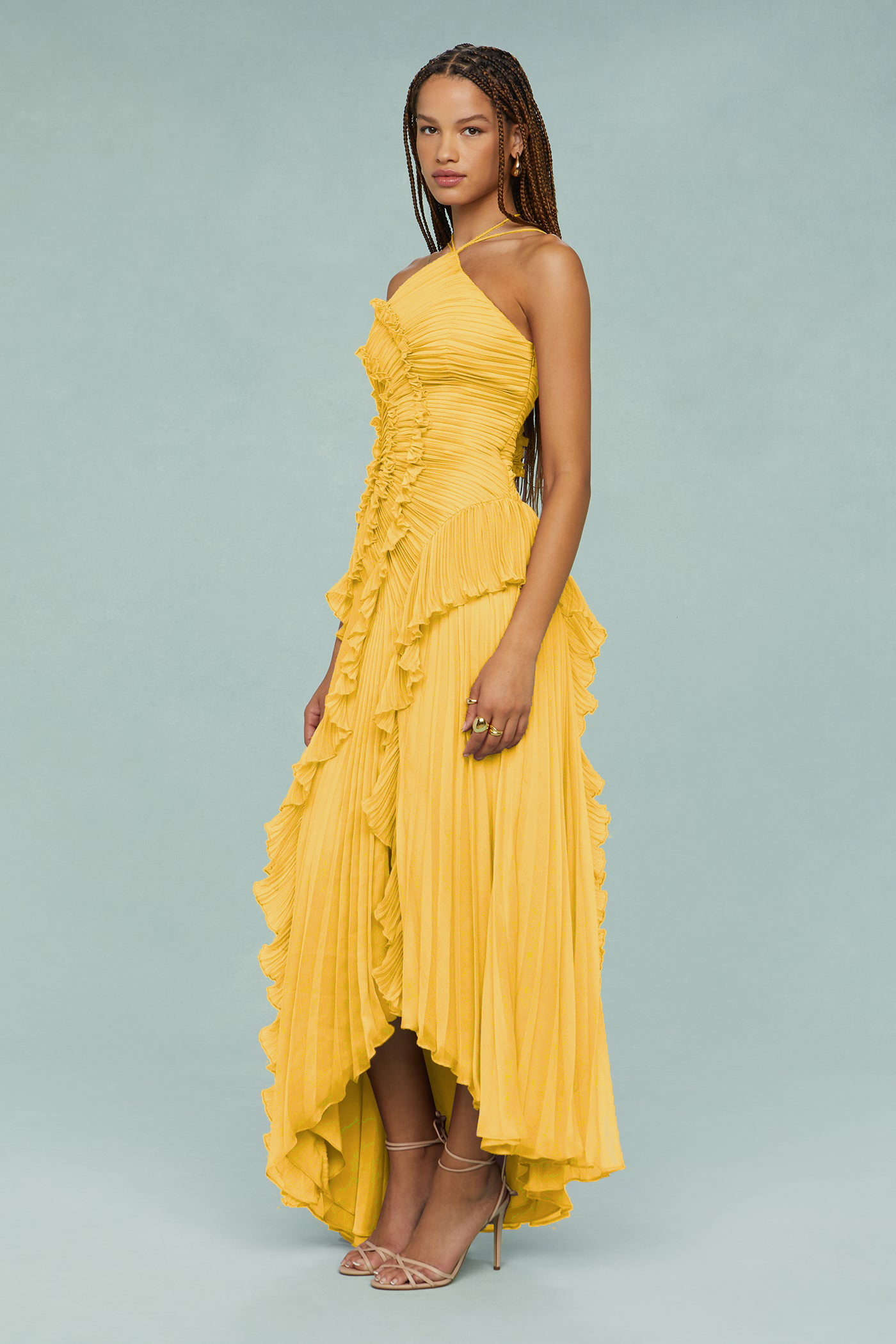 Pleated Frill Halter Neck Midi Dress Pleated Frill Halter Neck Midi Dress