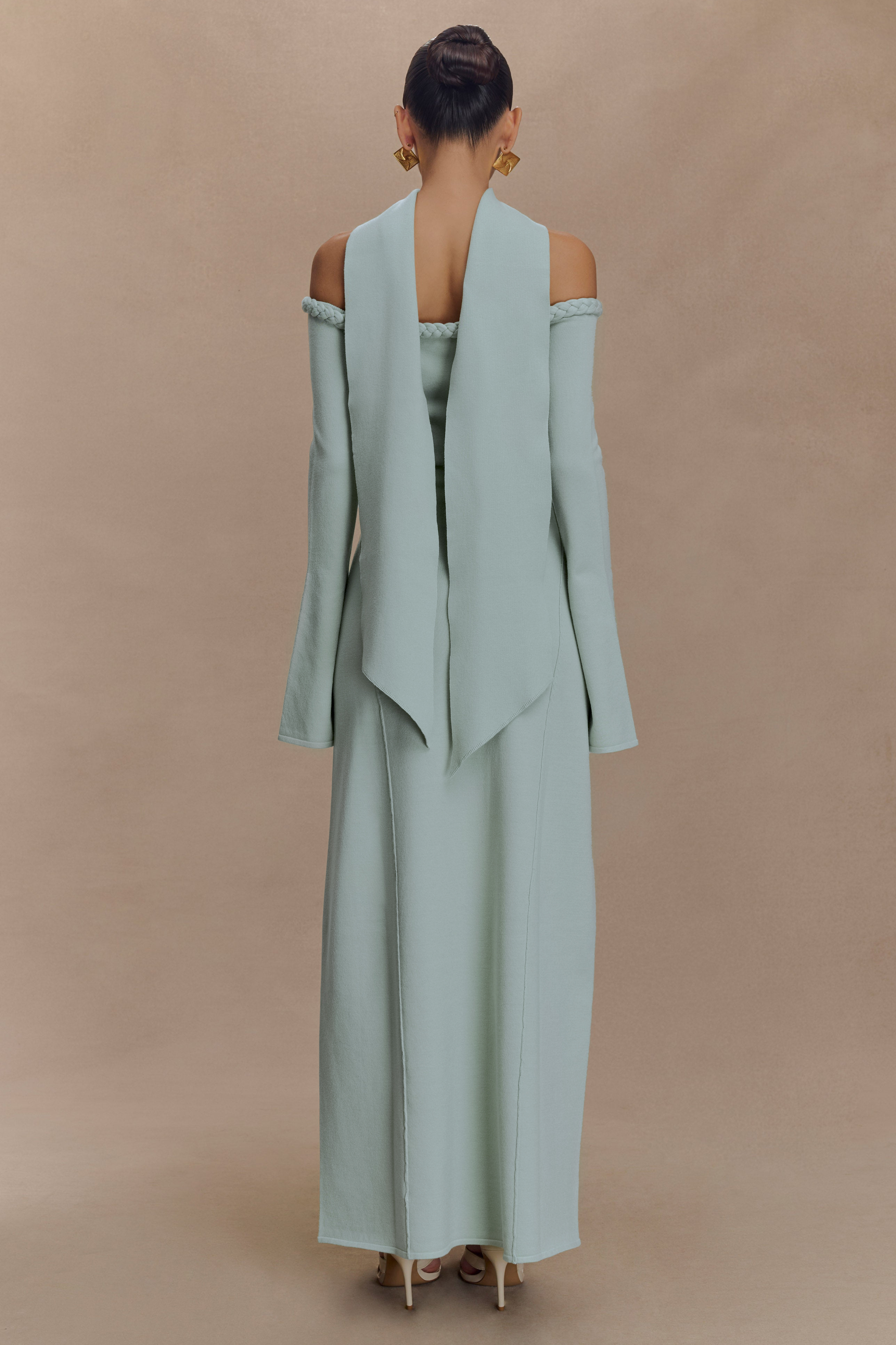 Knotted Off Shoulder Maxi Dress With Scarf Knotted Off Shoulder Maxi Dress With Scarf