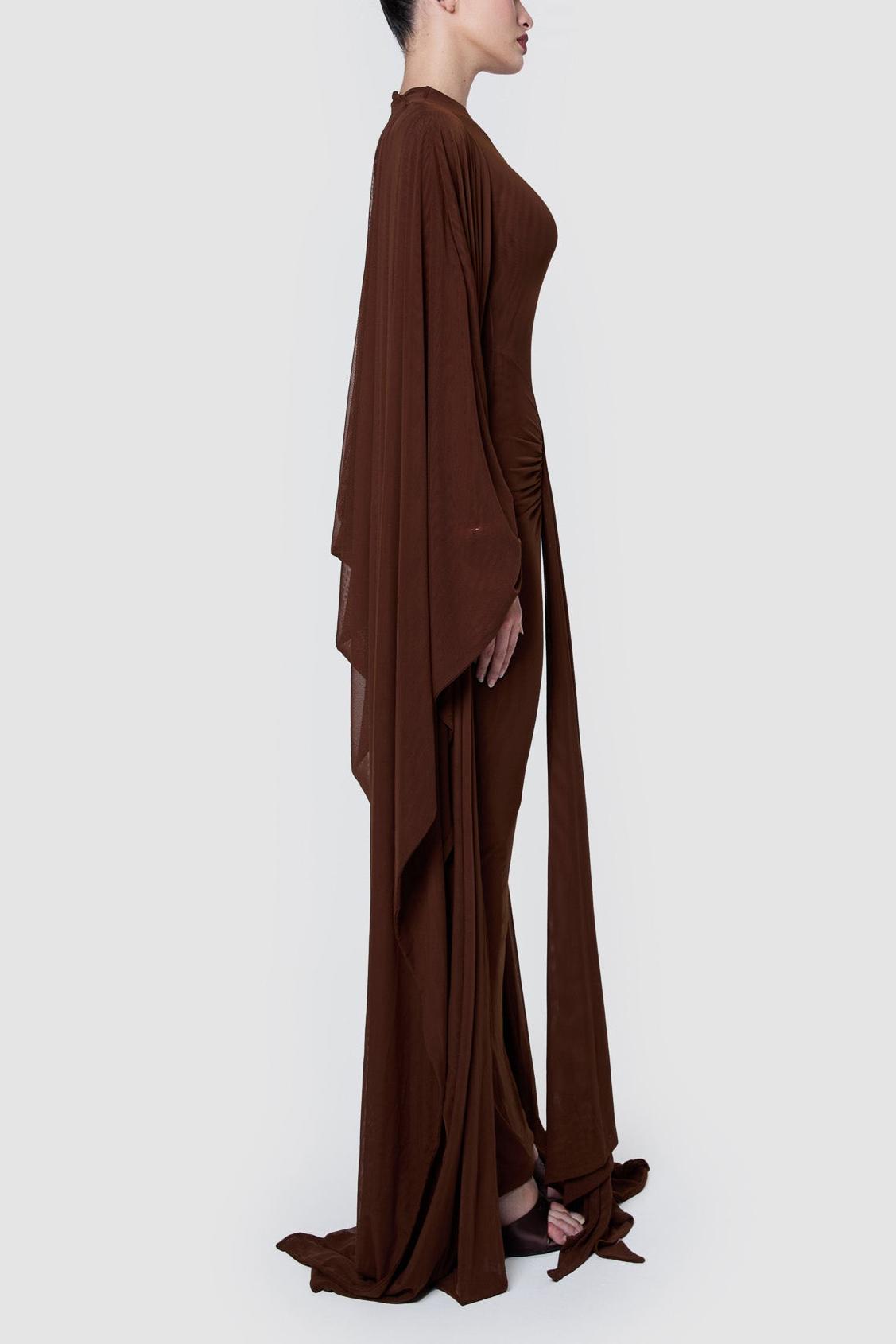 Jersey Solid Maxi Dress With Cape Jersey Solid Maxi Dress With Cape