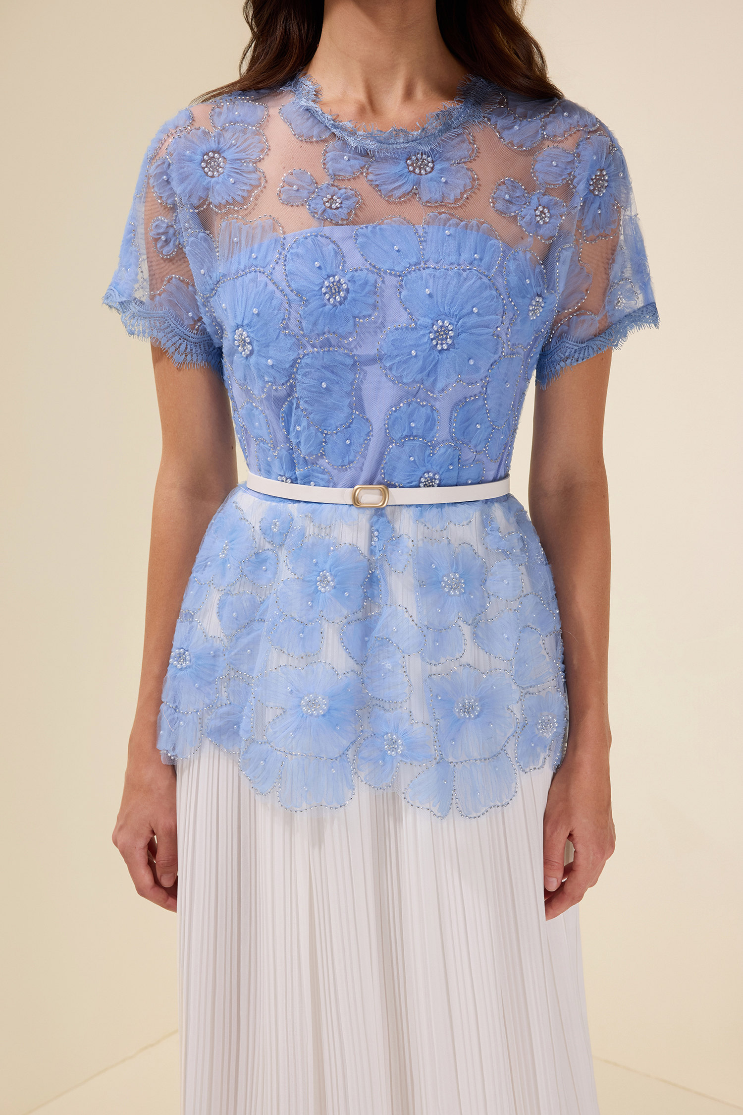 Lace Splicing Pleated Midi Dress With Belt Lace Splicing Pleated Midi Dress With Belt