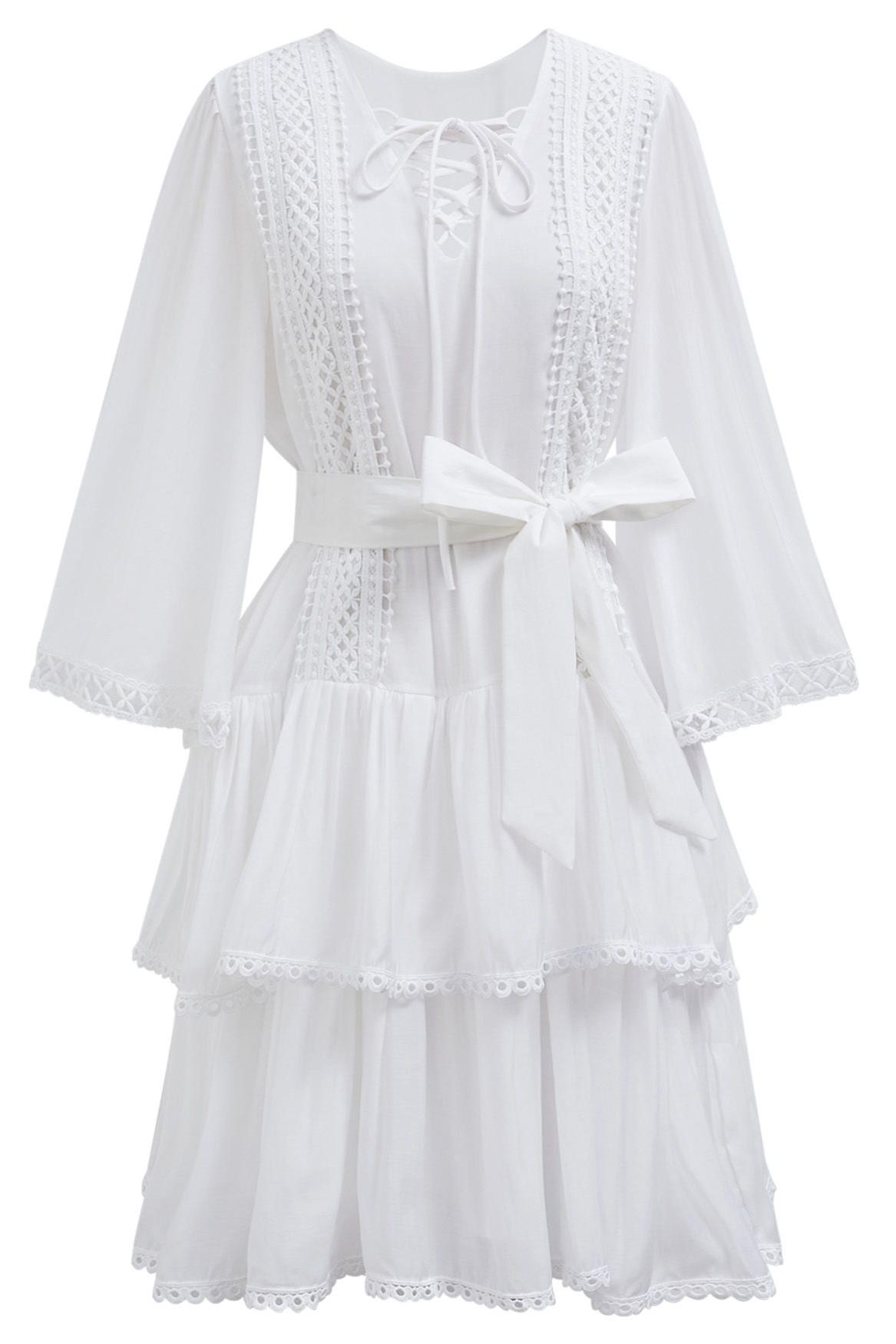 Solid Lace Ruffle Mini Dress Solid Lace Ruffle Mini Dress