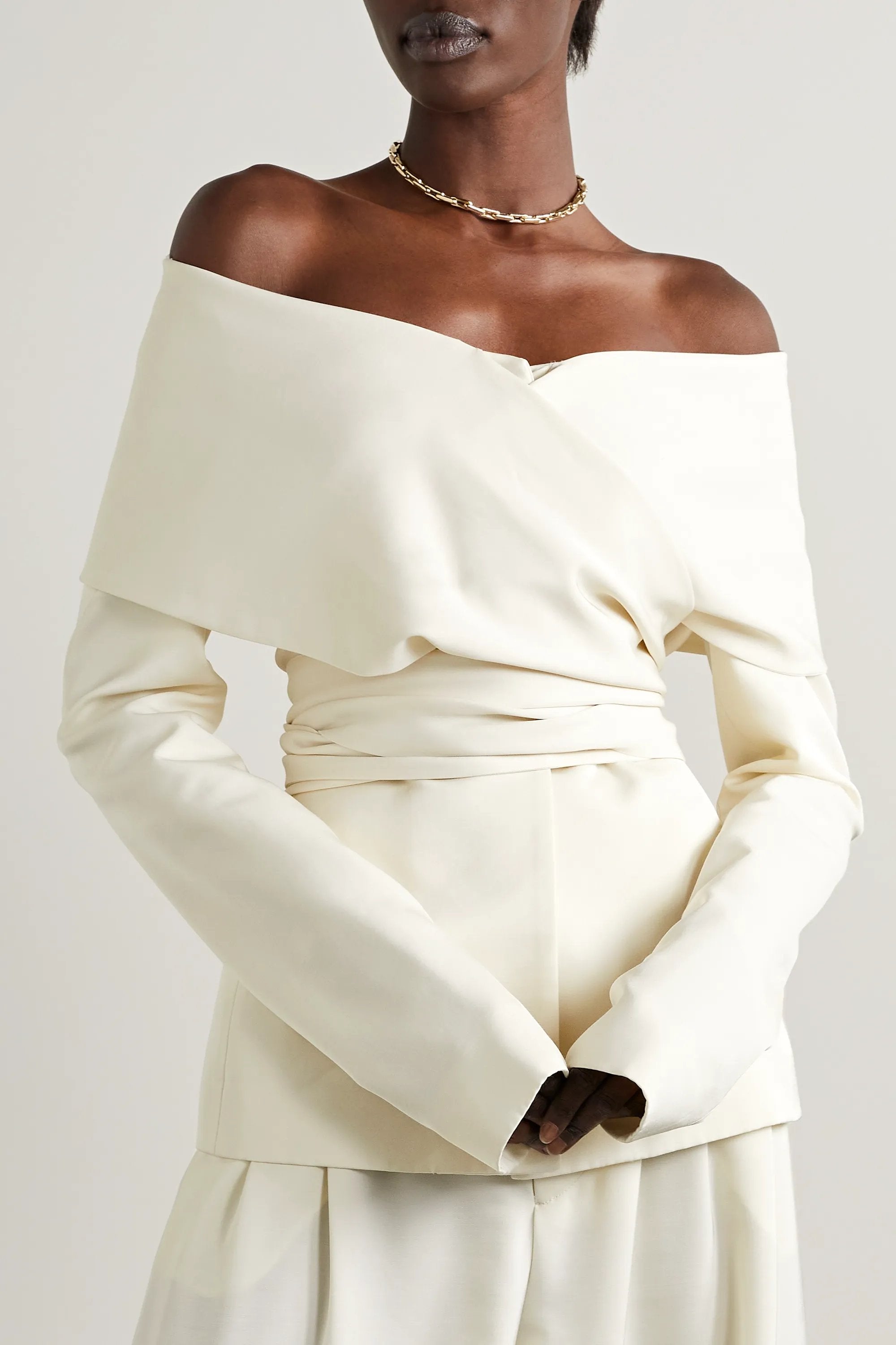 Long Sleeve Off-Shoulder Lace Up Pants Set White Long Sleeve Off-Shoulder Lace Up Pants Set White