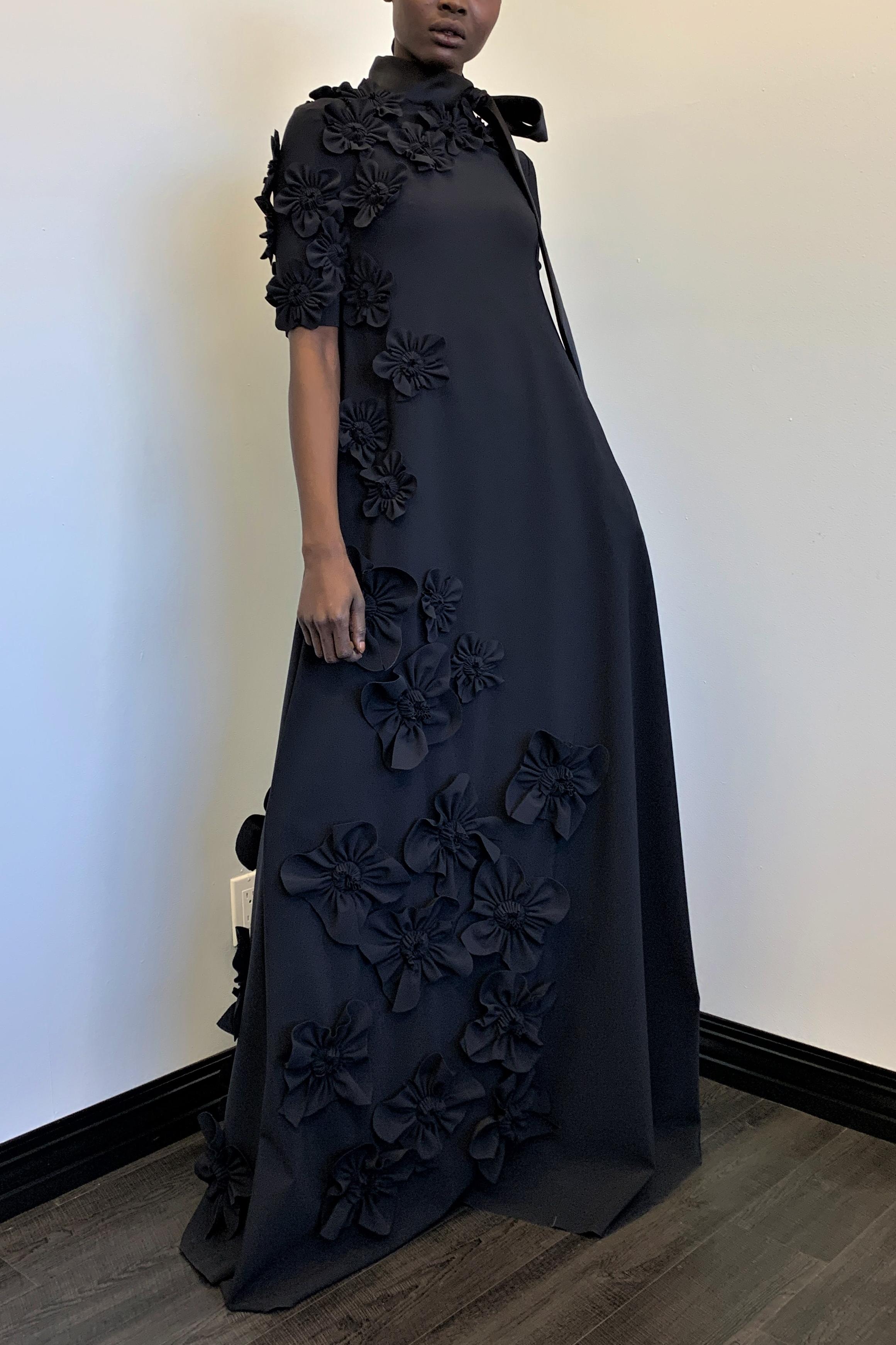 3D Flower Lace Up Mid Sleeve Maxi Dress 3D Flower Lace Up Mid Sleeve Maxi Dress