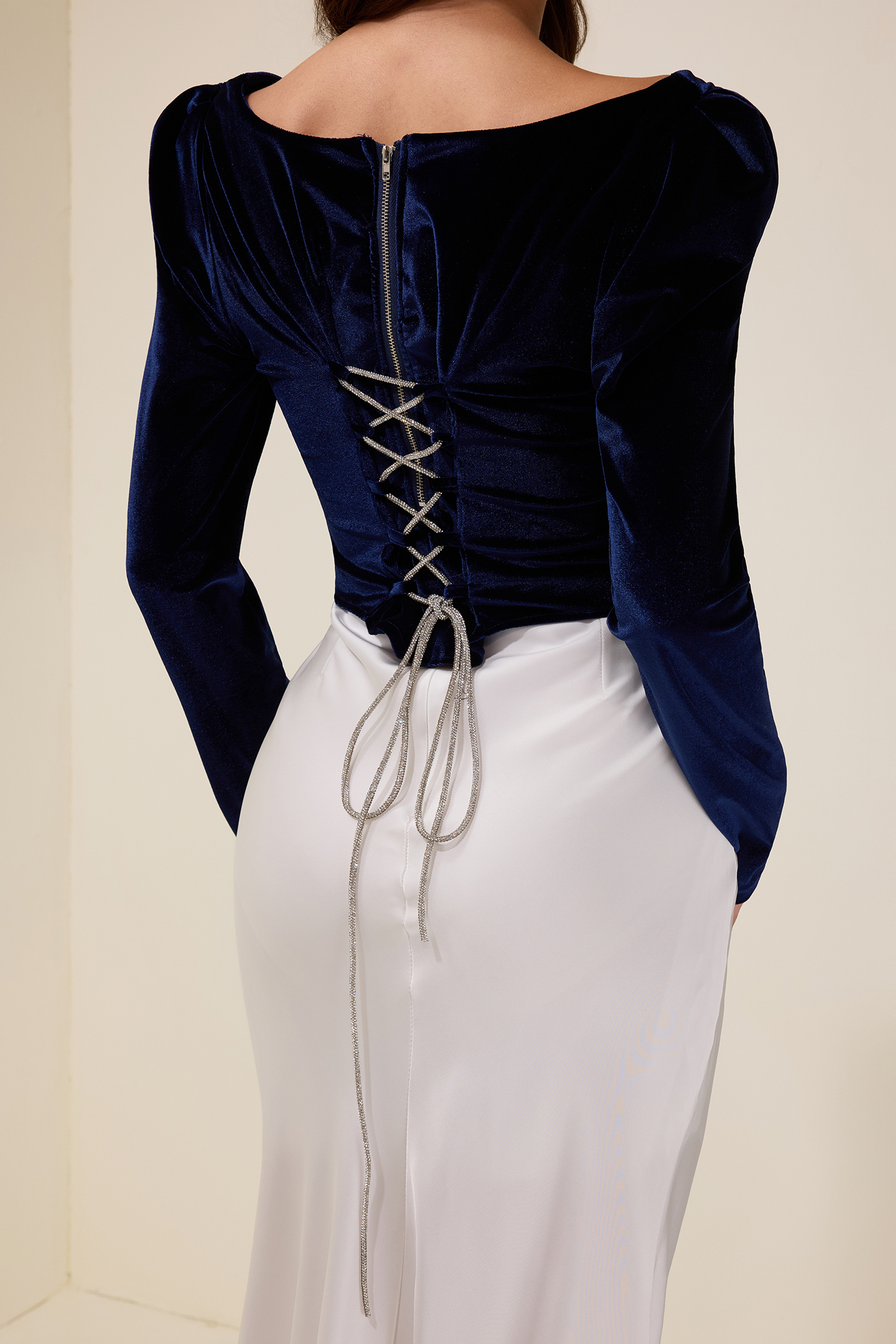 Velvet Rhinestone Top & Satin Maxi Skirt Set