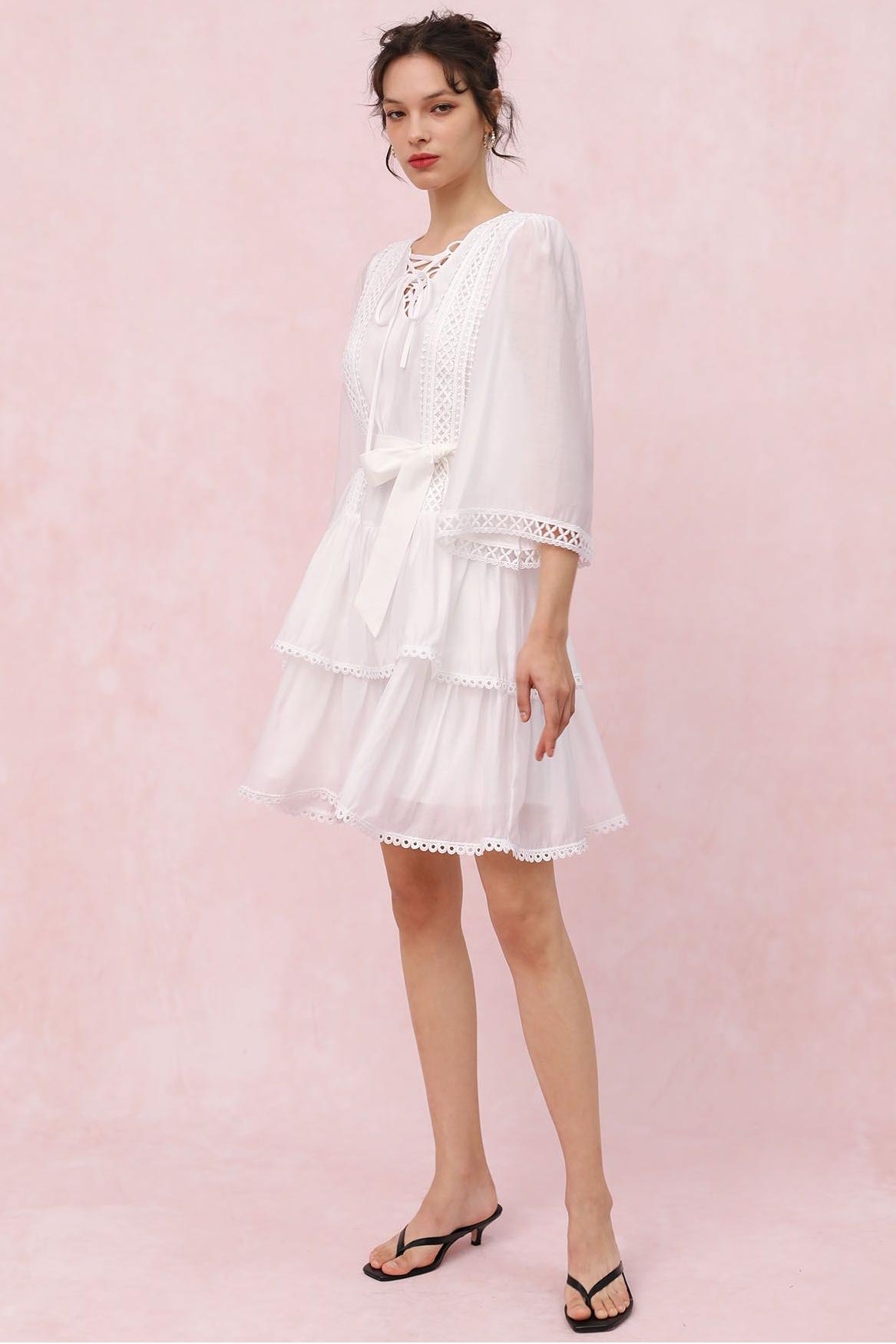 Solid Lace Ruffle Mini Dress Solid Lace Ruffle Mini Dress