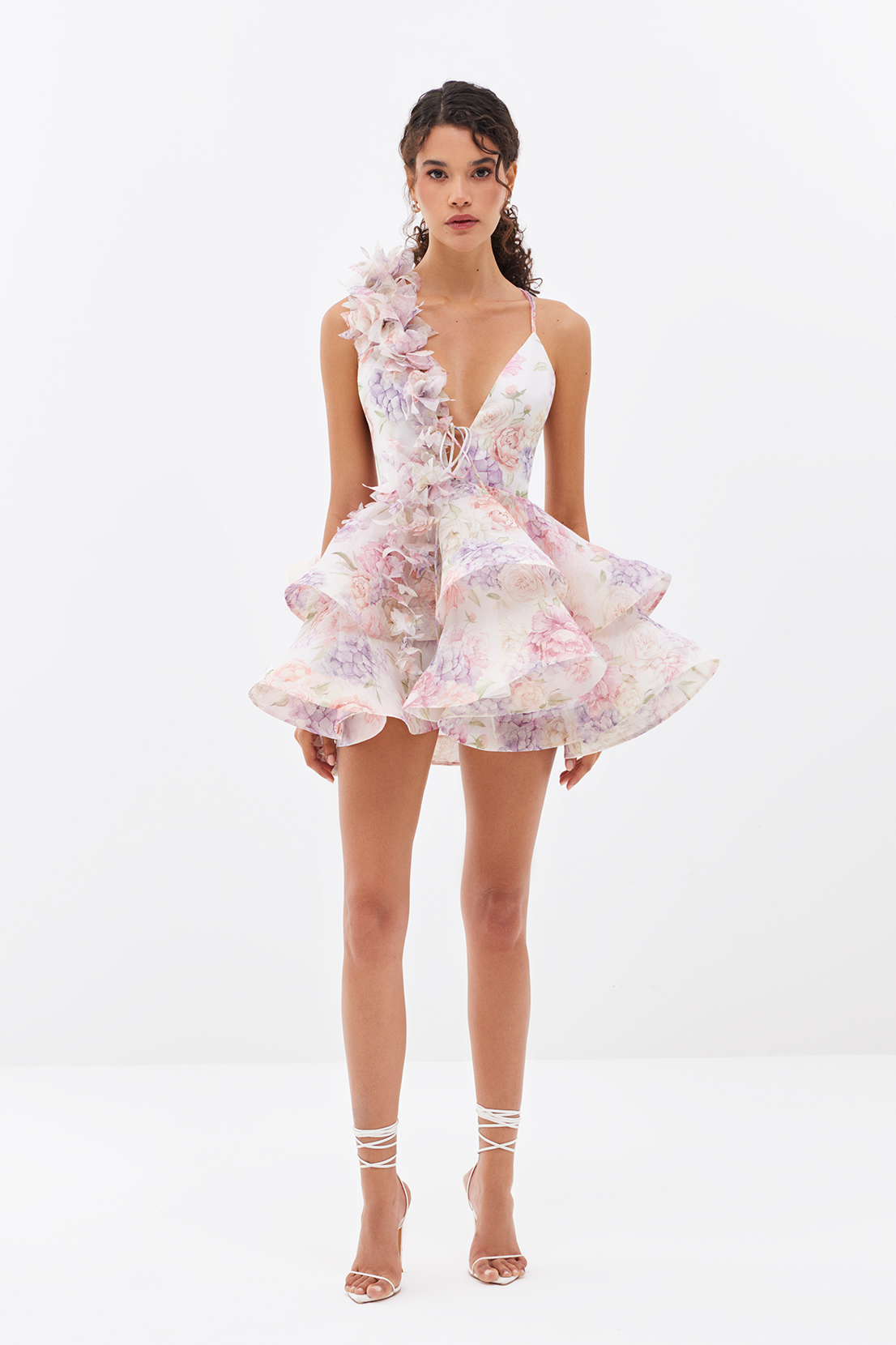 3D Flower Chiffon Ruffle Mini Dress 3D Flower Chiffon Ruffle Mini Dress